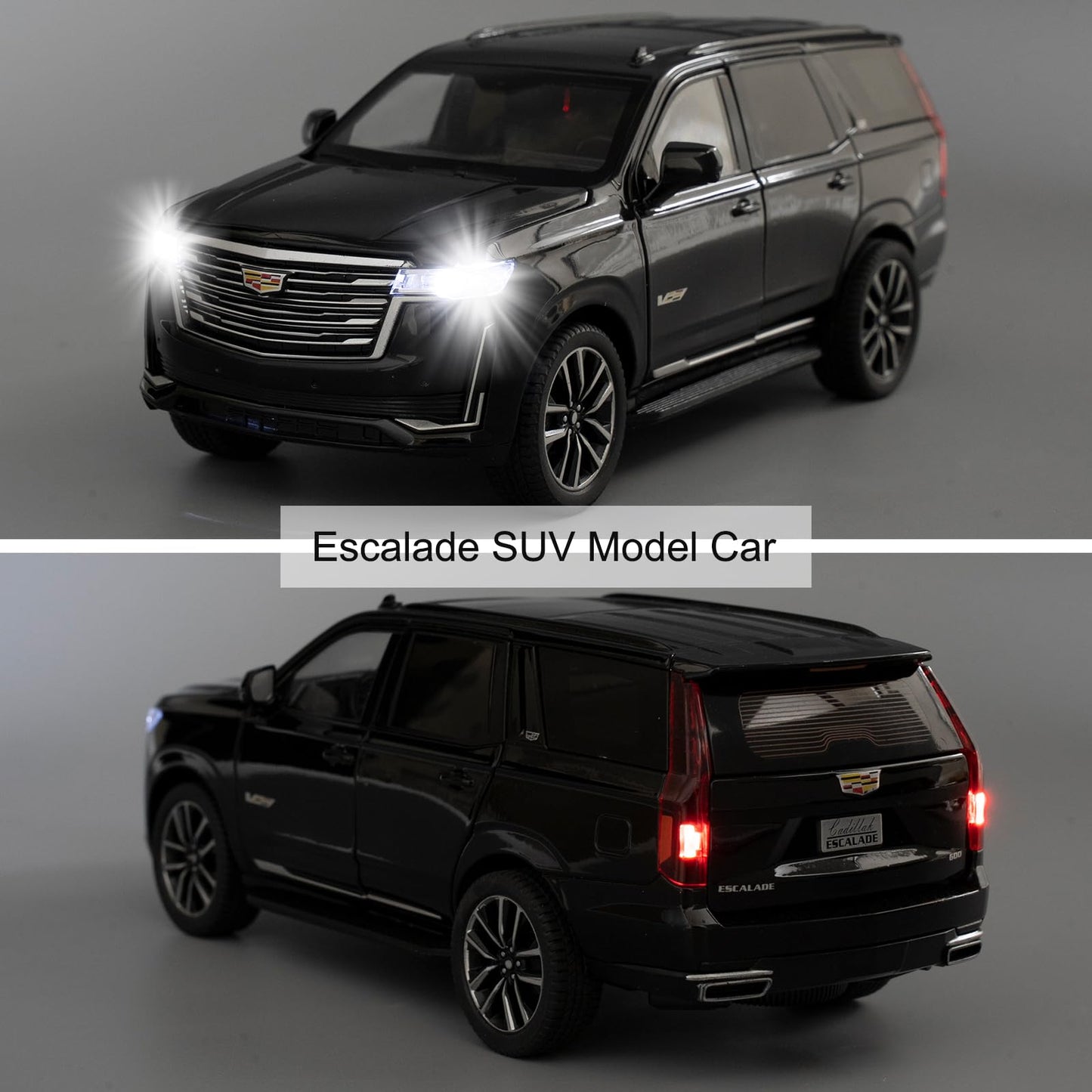 WAKAKAC 1:24 Escalade Toy Car – Alloy Diecast with Lights, Sounds, Pull-Back (Black)