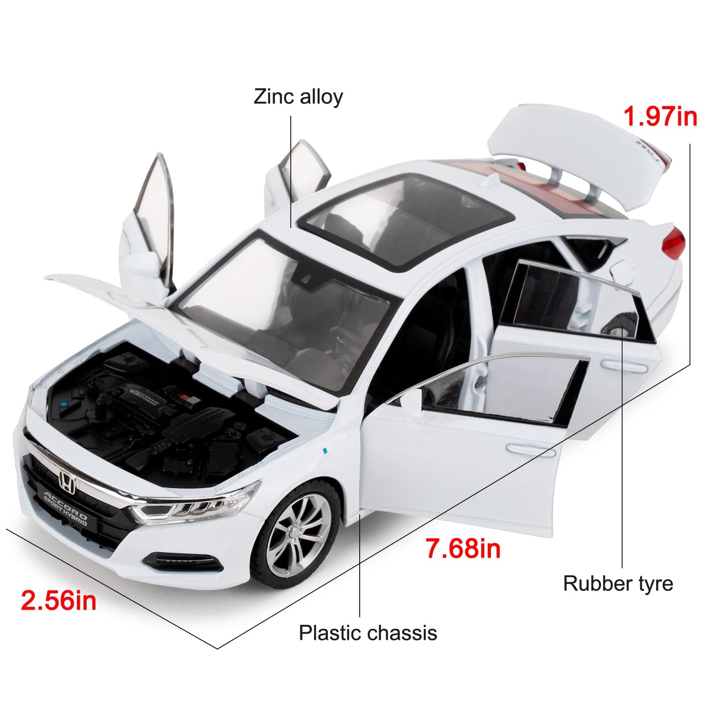 WAKAKAC Toy Cars for 1:24 Accord – Pull-Back Die-Cast with Lights & Sounds
