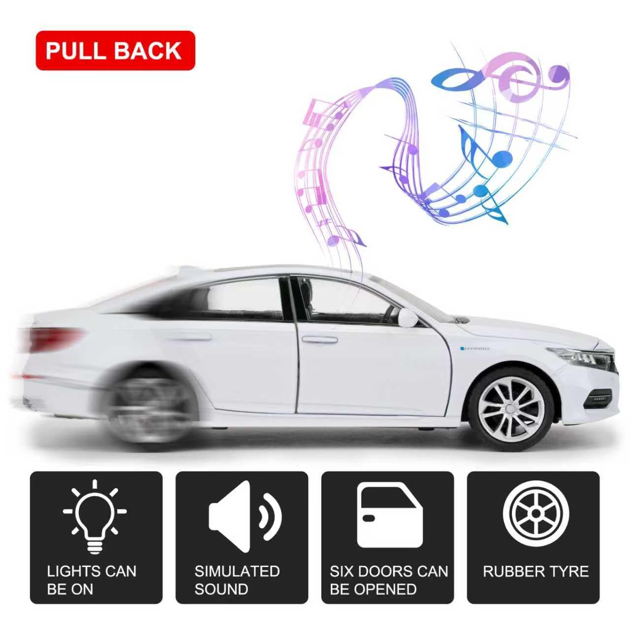 WAKAKAC Toy Cars for 1:24 Accord – Pull-Back Die-Cast with Lights & Sounds