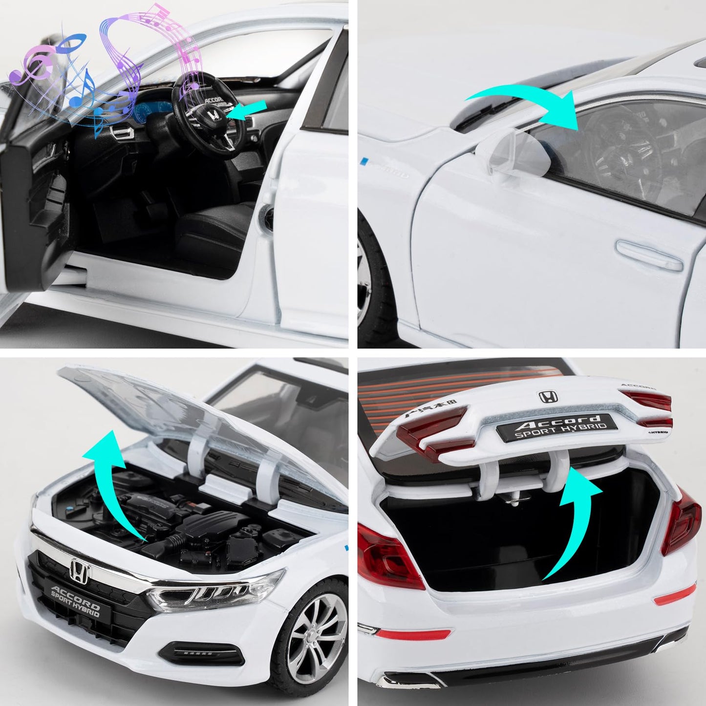 WAKAKAC Toy Cars for 1:24 Accord – Pull-Back Die-Cast with Lights & Sounds