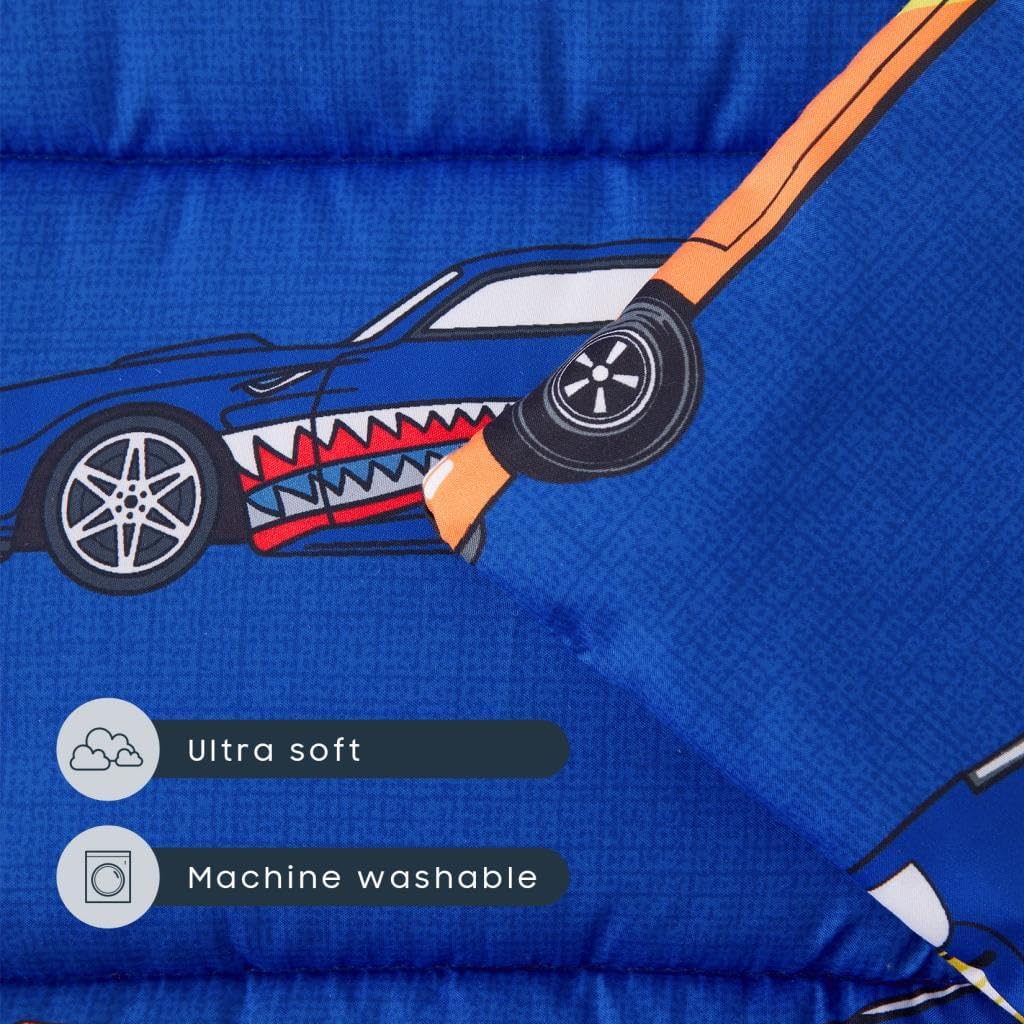Wake In Cloud Toddler Nap Mat with Pillow & Blanket – Race Cars Blue
