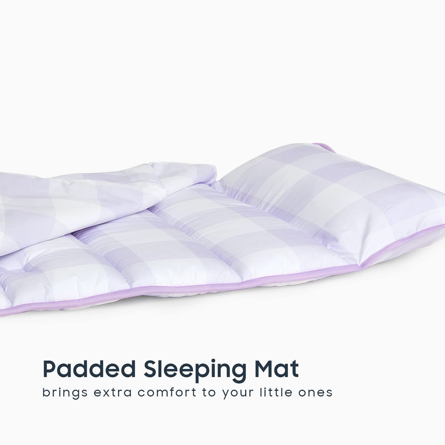 Wake In Cloud Toddler Nap Mat with Pillow & Blanket – Gingham Purple White