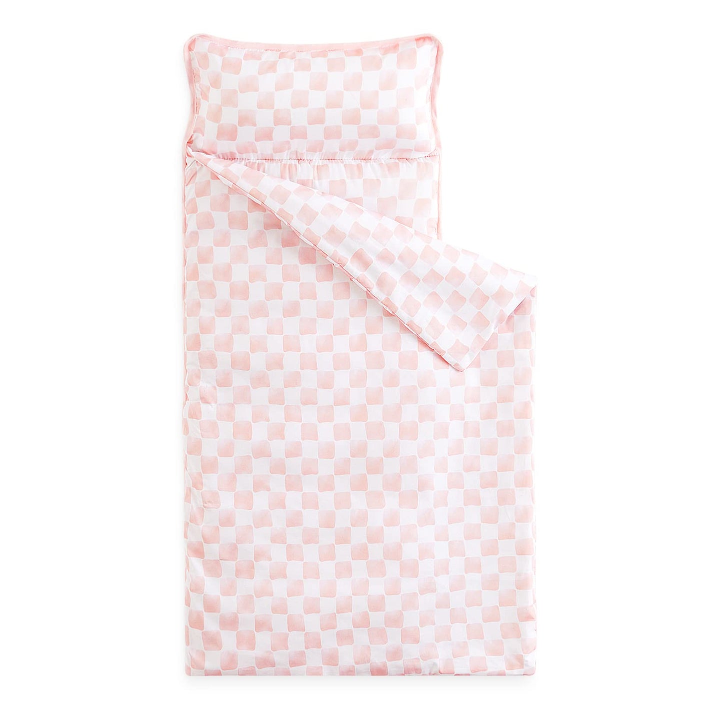 Wake In Cloud Toddler Nap Mat with Pillow & Blanket – Checkered Pink & White, 50x20 in (3+)