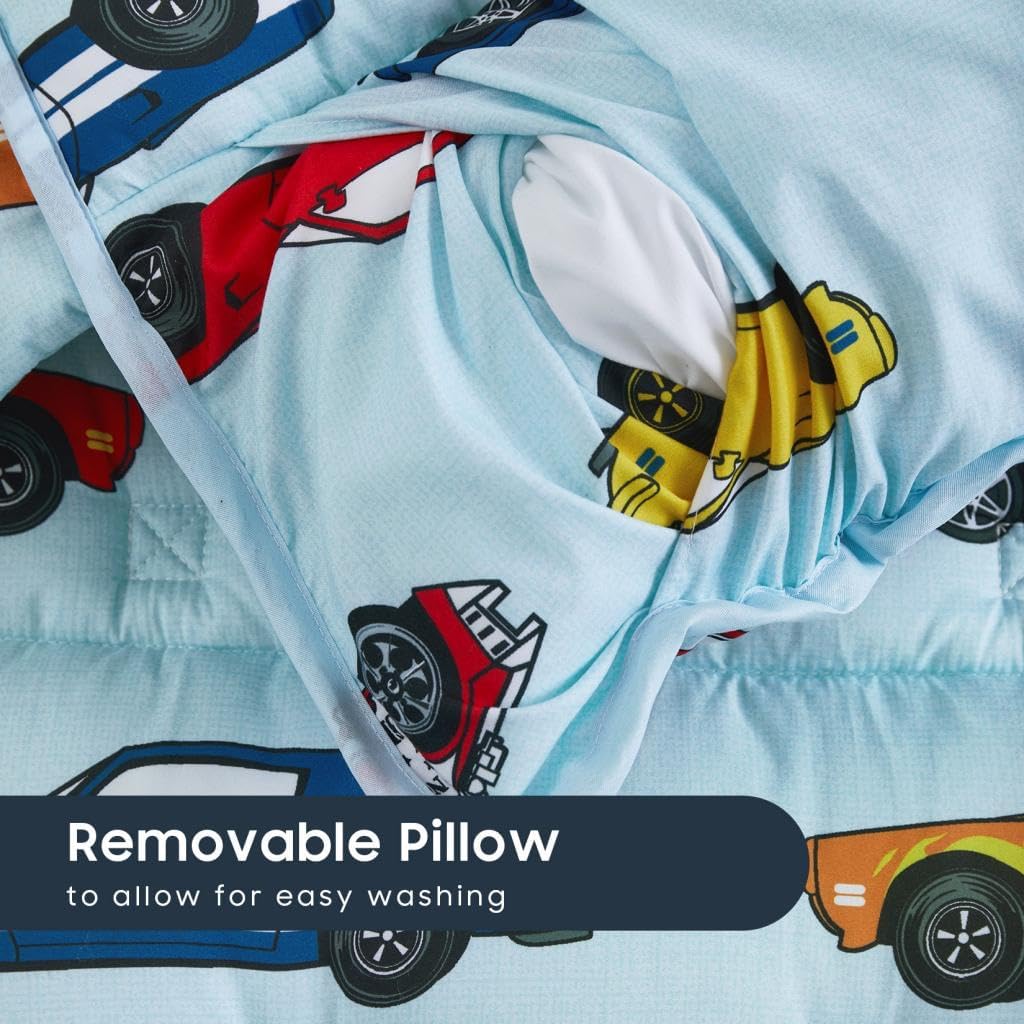Wake In Cloud Toddler Nap Mat with Pillow & Blanket — Race Car Design, 50 x 20 in
