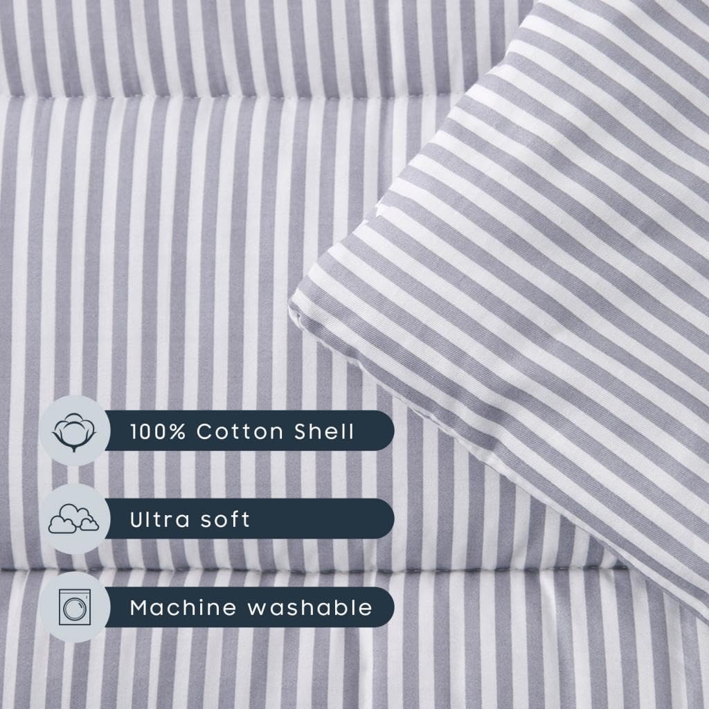 Wake In Cloud Toddler Nap Mat with Pillow & Blanket – 100% Cotton, Striped Gray