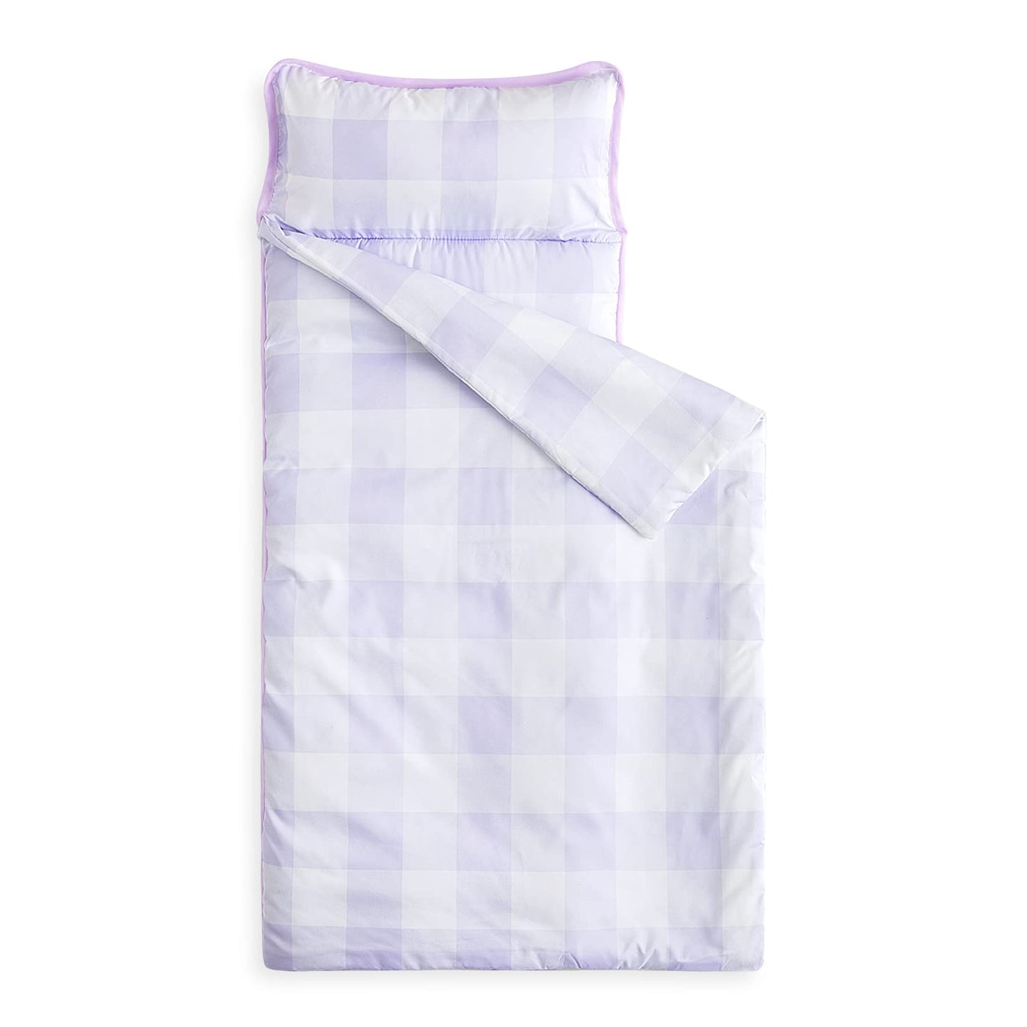 Wake In Cloud Toddler Nap Mat with Pillow & Blanket – Gingham Purple White
