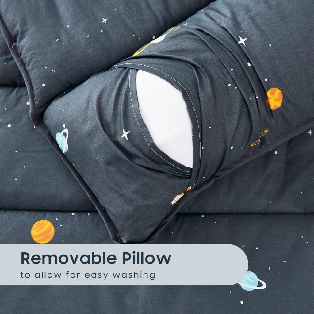 Wake In Cloud Galaxy Spaces Toddler Nap Mat with Pillow & Blanket – 50 x 20 in, 100% Cotton