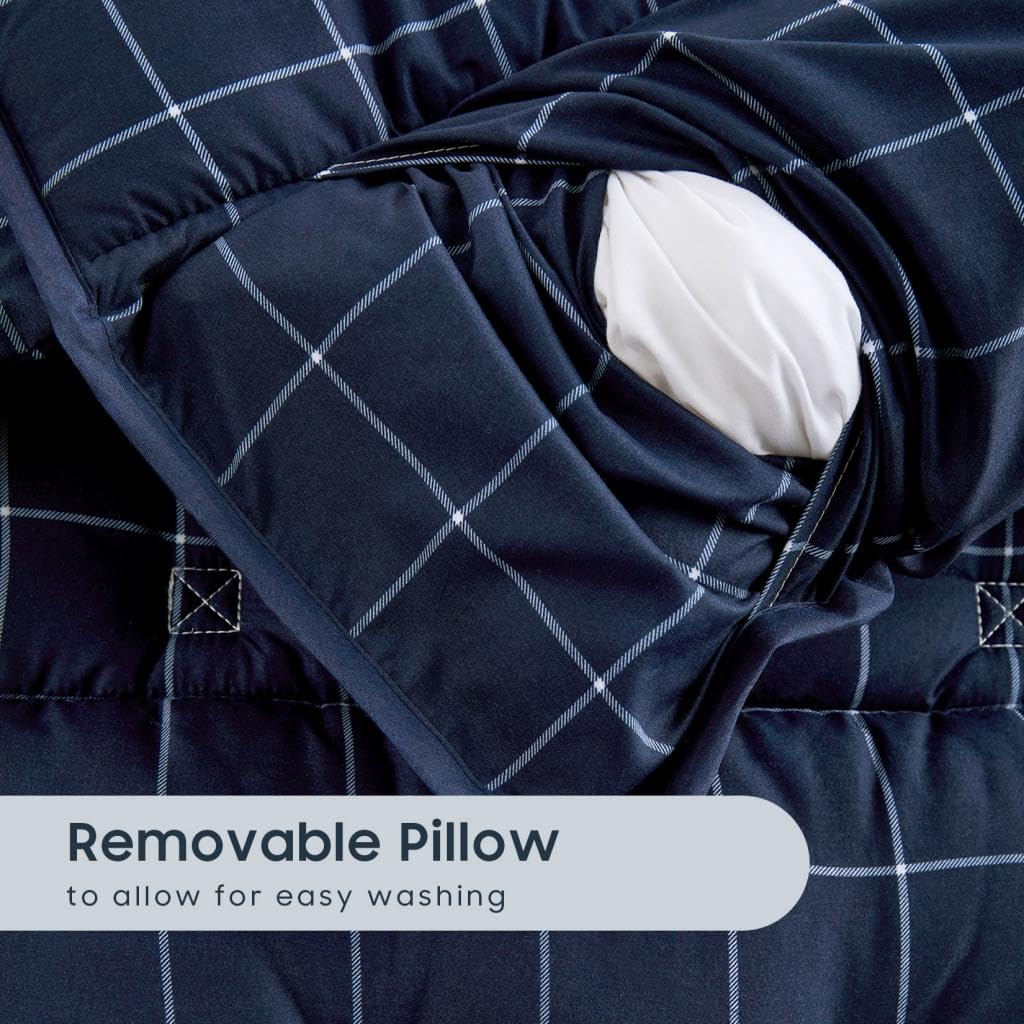 Wake In Cloud Toddler Nap Mat with Pillow & Blanket – Gingham Navy White, 50x20