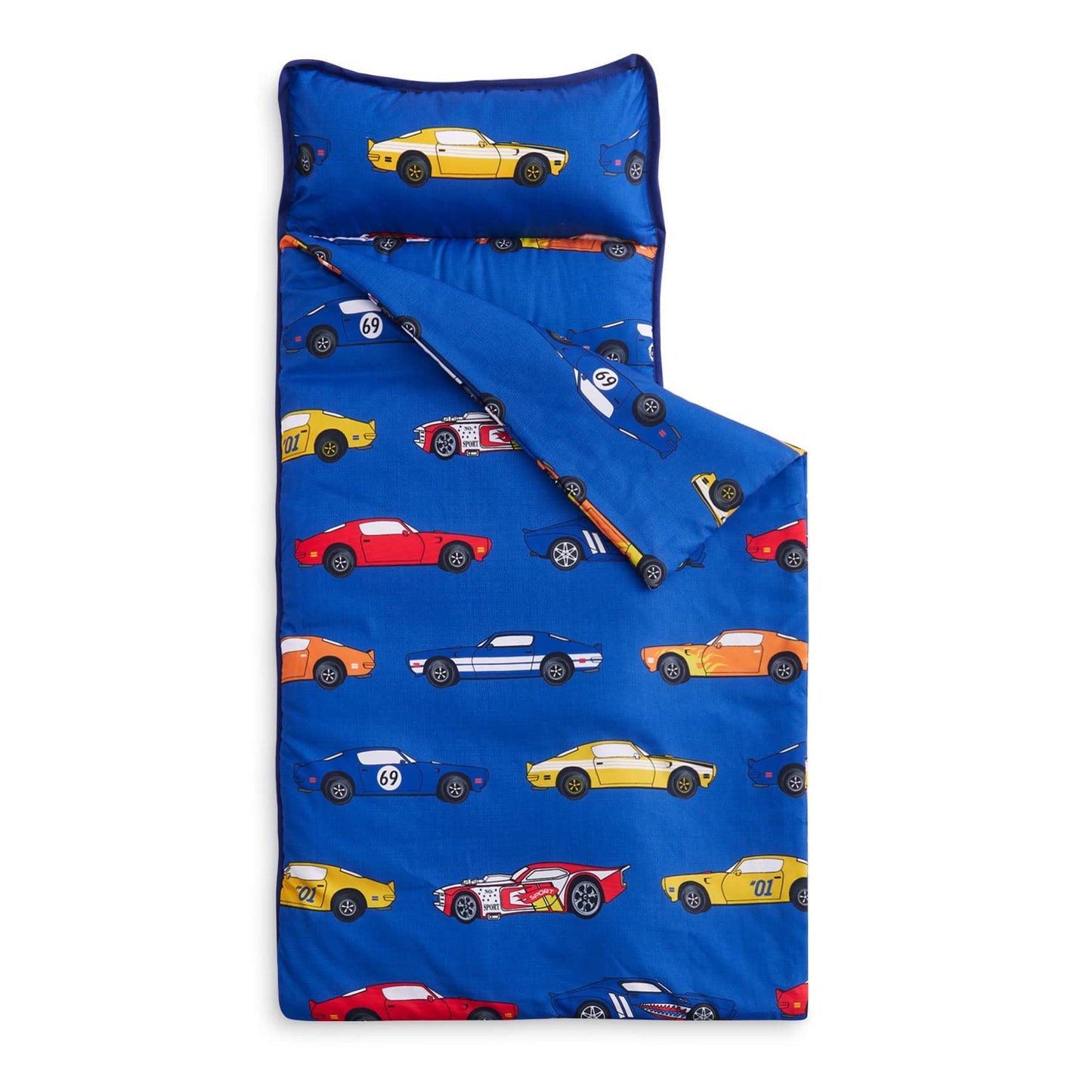 Wake In Cloud Toddler Nap Mat with Pillow & Blanket – Race Cars Blue