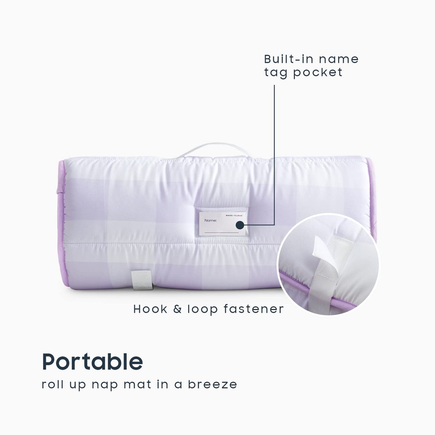Wake In Cloud Toddler Nap Mat with Pillow & Blanket – Gingham Purple White