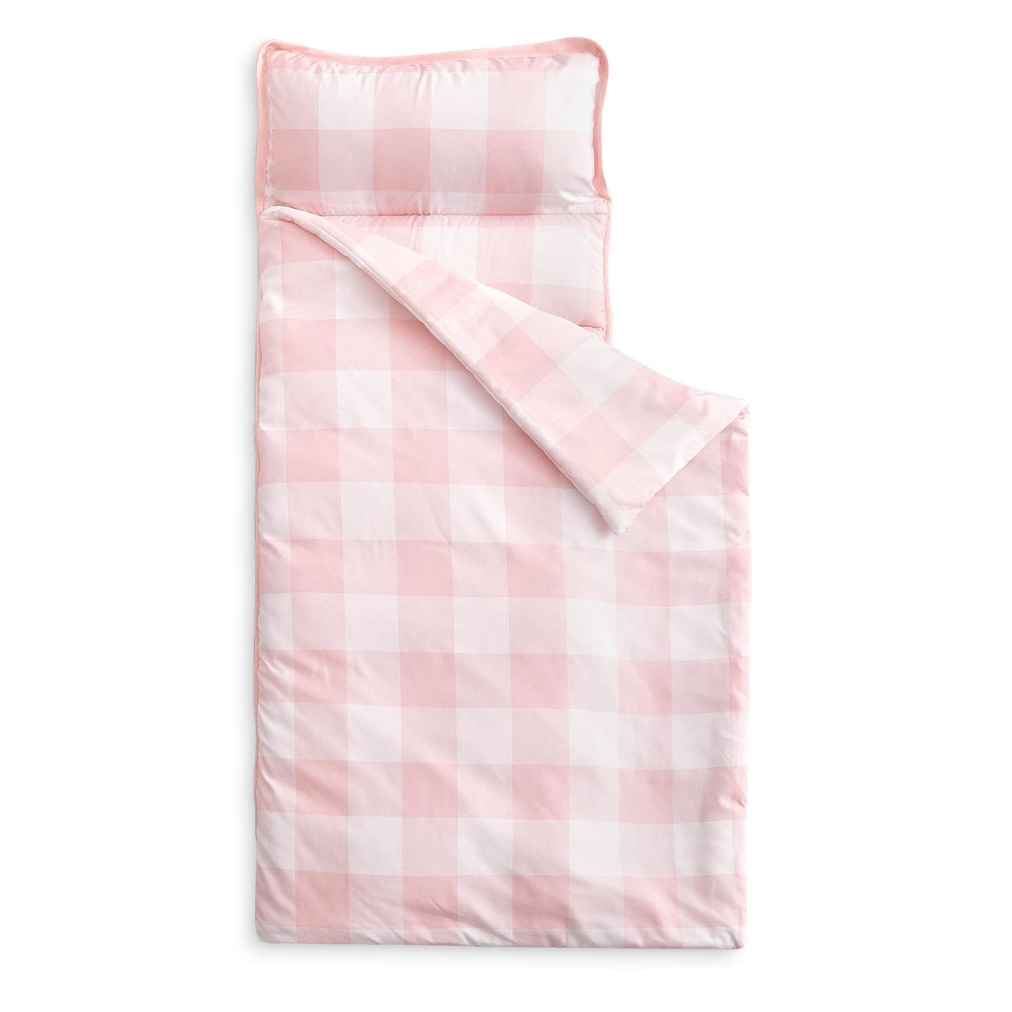 Wake In Cloud Toddler Nap Mat with Pillow & Blanket – Gingham Pink/White, 50x20
