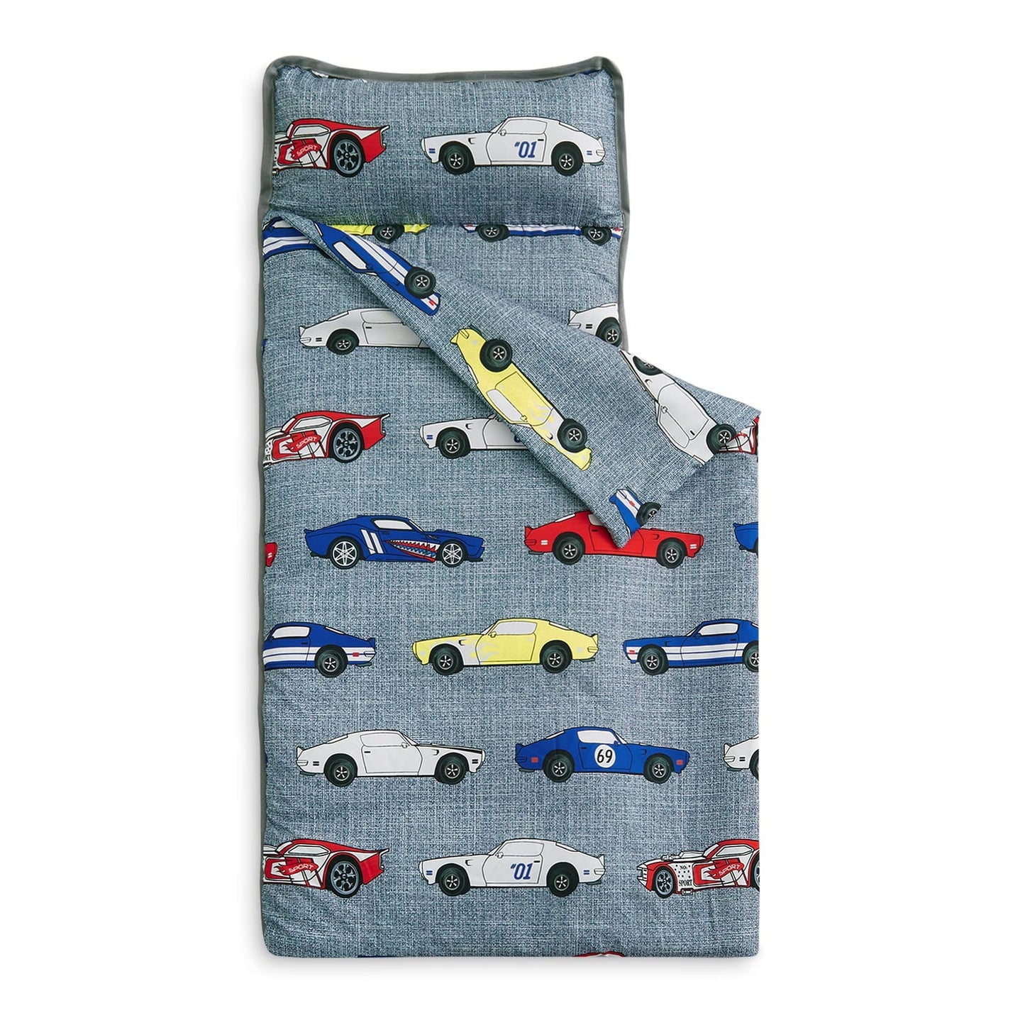 Wake In Cloud Toddler Nap Mat with Pillow & Blanket – Race Car Design, 50 x 20 in