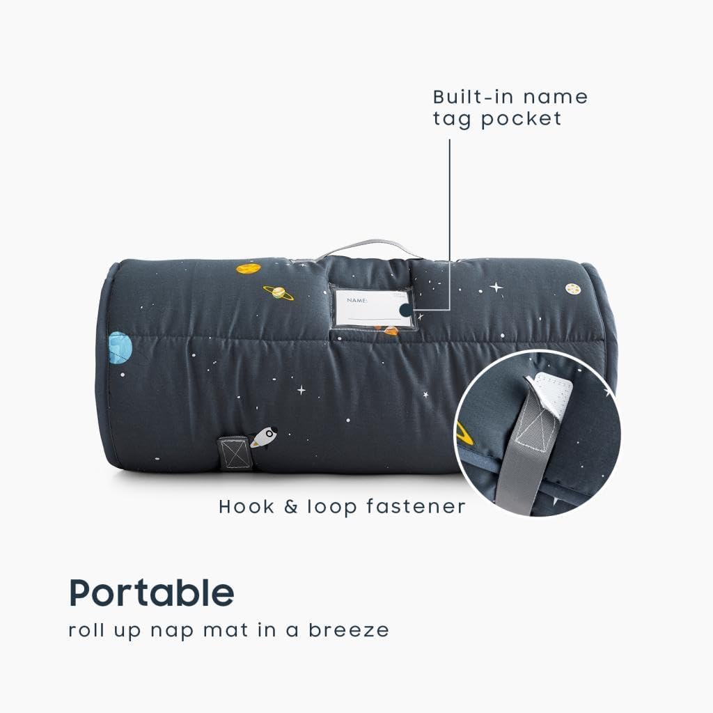 Wake In Cloud Galaxy Toddler Nap Mat – 60x20 with Pillow & Blanket (3+ years)