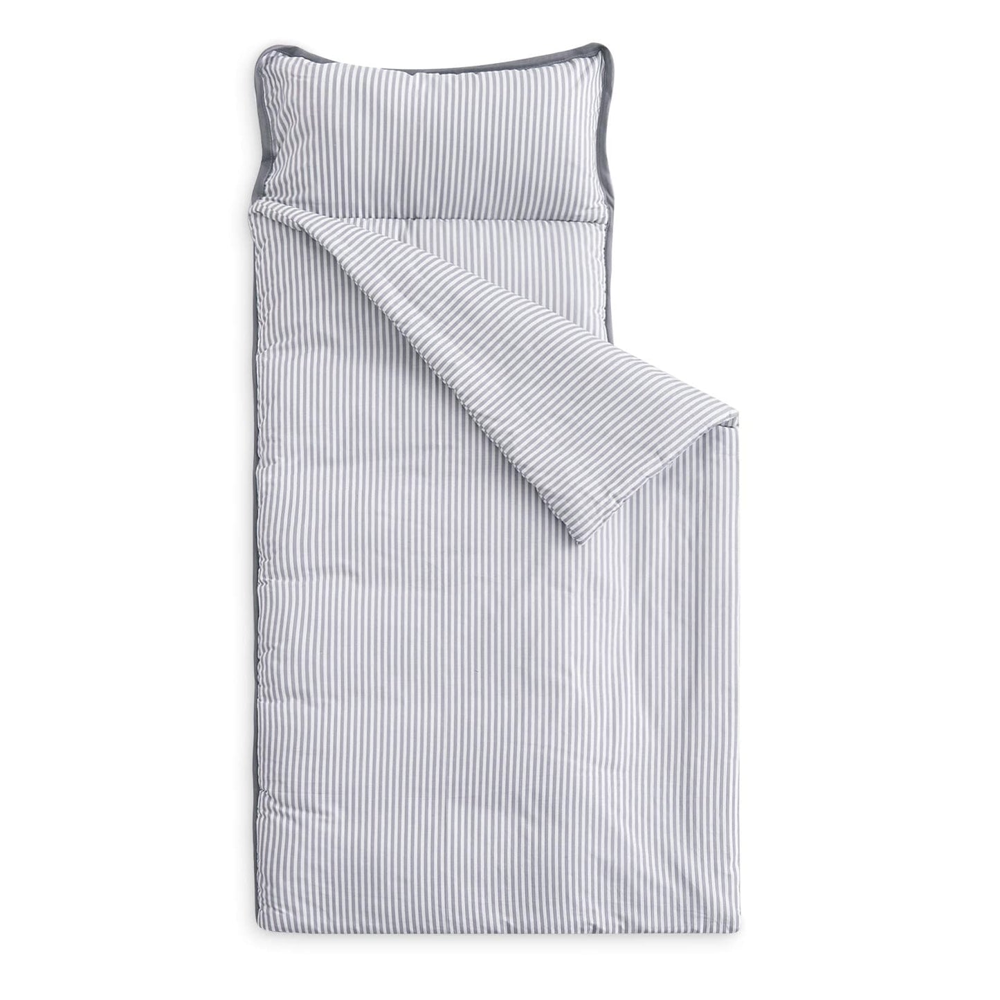 Wake In Cloud Toddler Nap Mat with Pillow & Blanket – 100% Cotton, Striped Gray