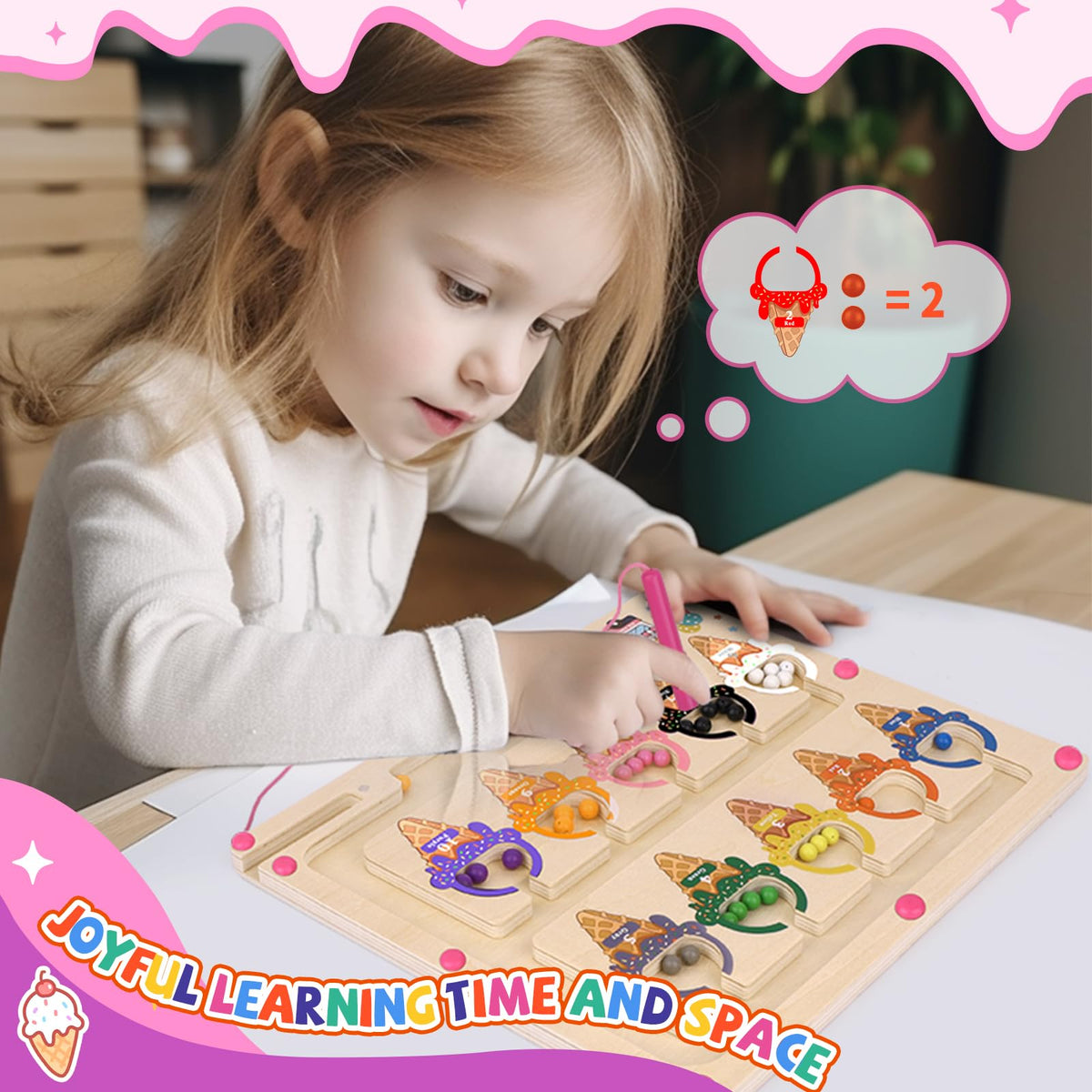 wakeInsa Magnetic Color & Number Maze – Montessori Wooden Toy for Toddlers 2-5, Educational Puzzle