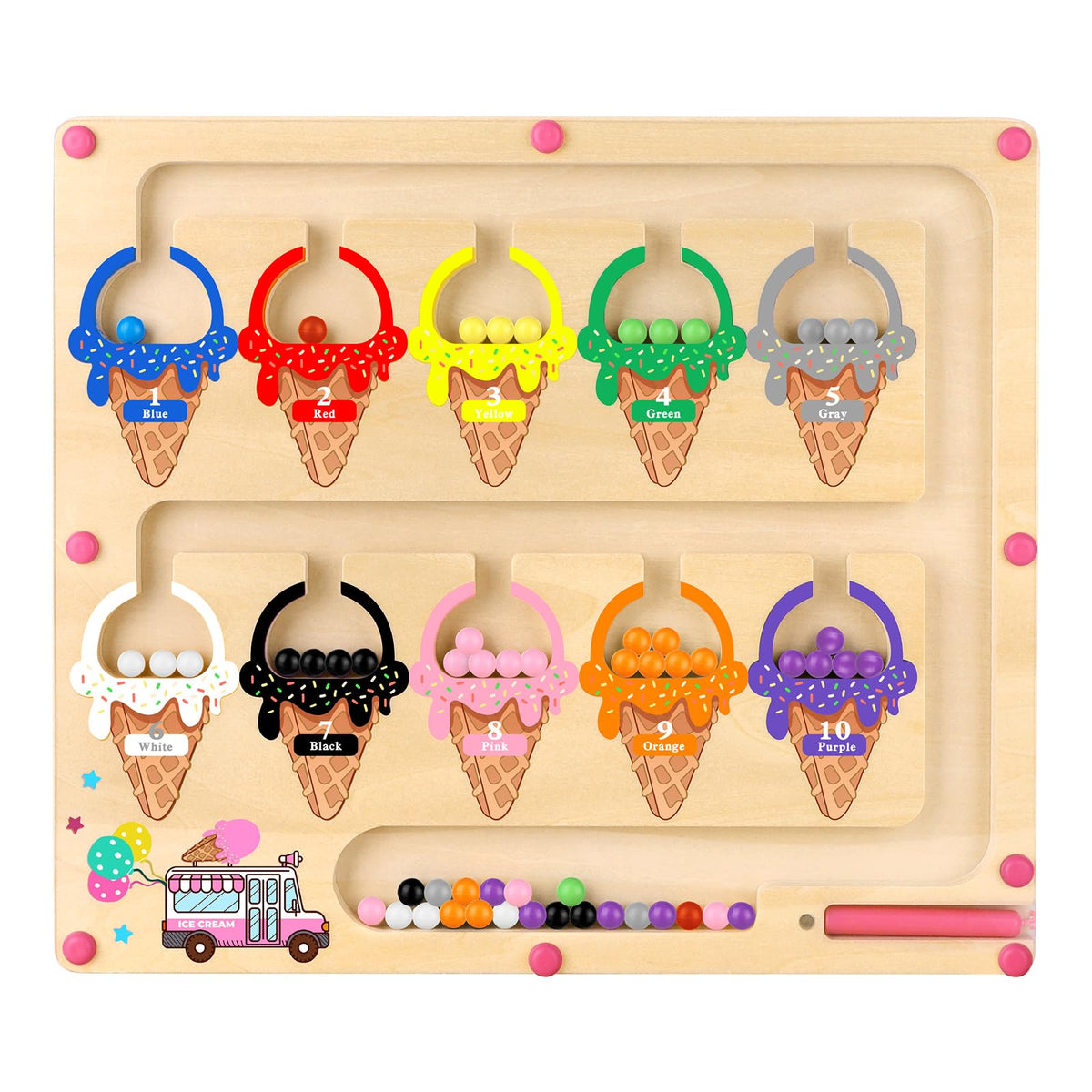wakeInsa Magnetic Color & Number Maze – Montessori Wooden Toy for Toddlers 2-5, Educational Puzzle