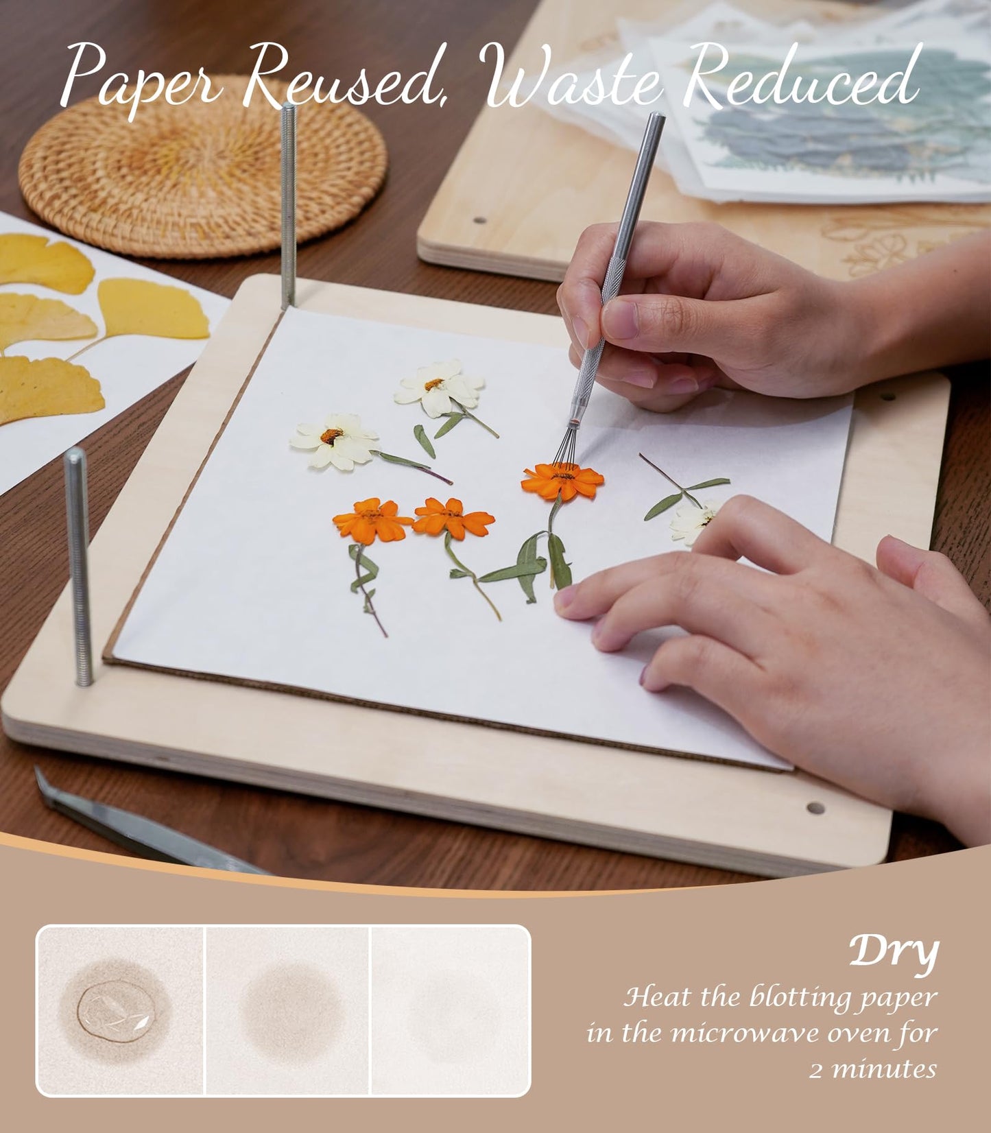Wakhow Flower Press Kit – 11x11 Large Wooden Flower Press for DIY Dried Flowers