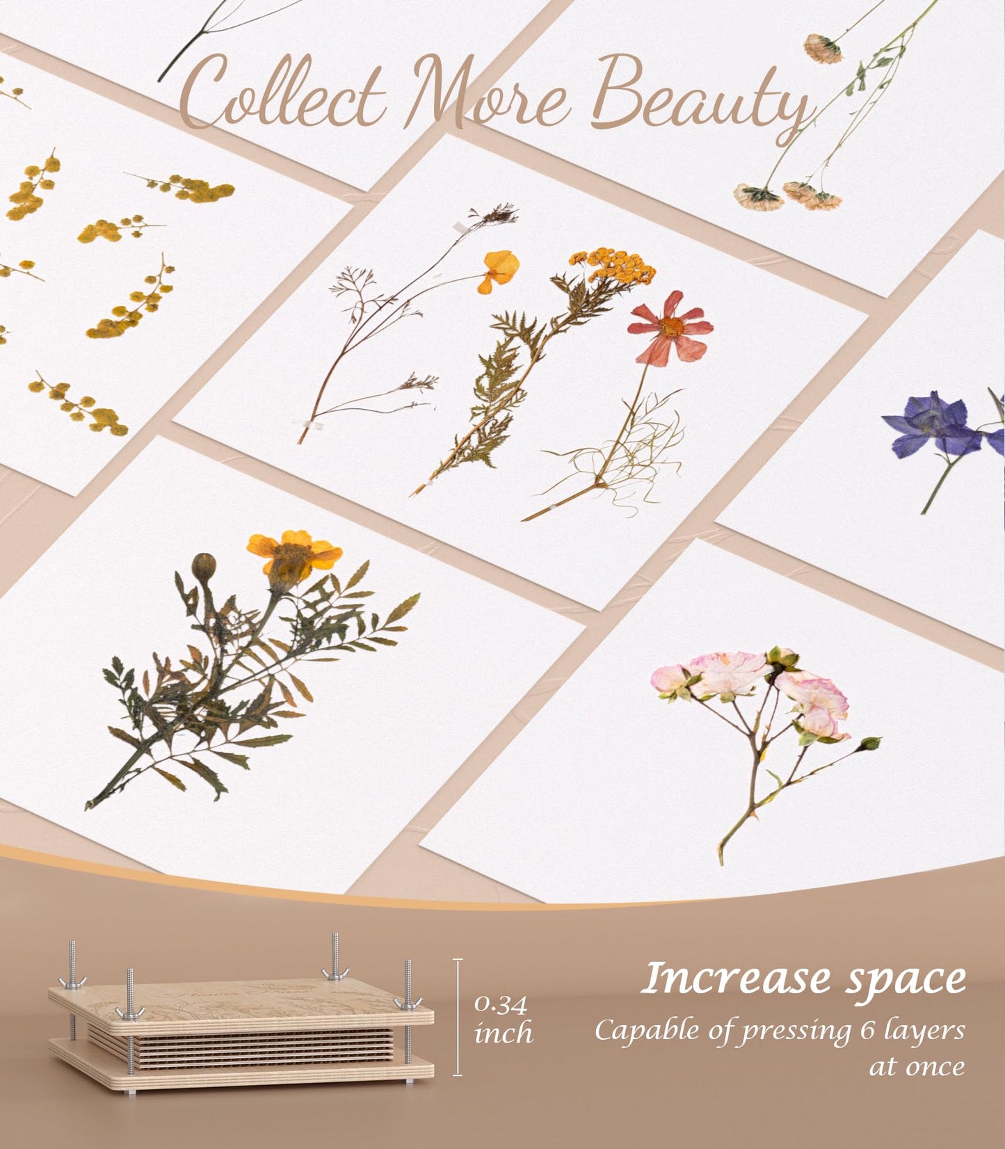 Wakhow Flower Press Kit – 11x11 Large Wooden Flower Press for DIY Dried Flowers