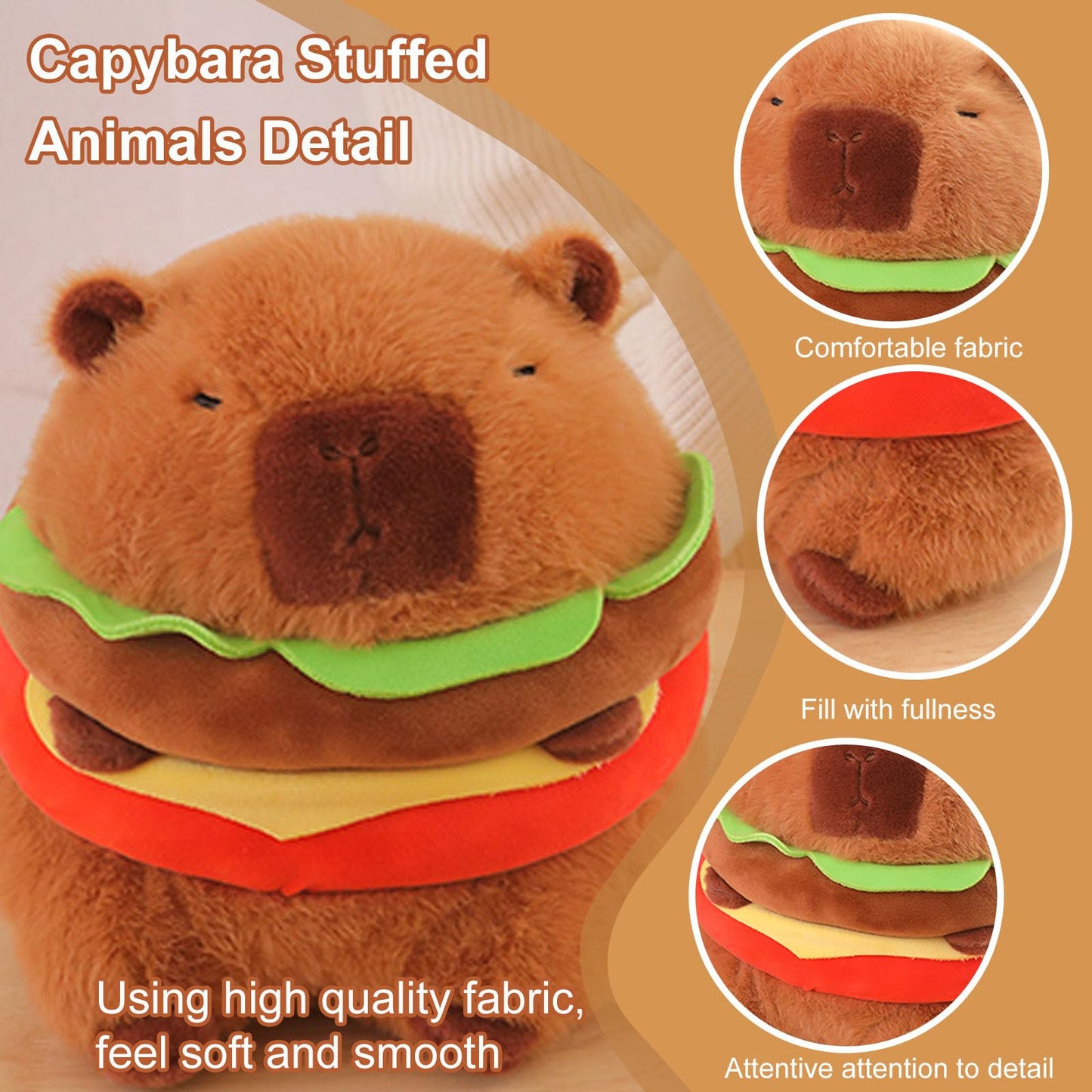 WAKSUN Capybara Hamburger Plush – Cute Capybara Stuffed Animal Toy for Kids