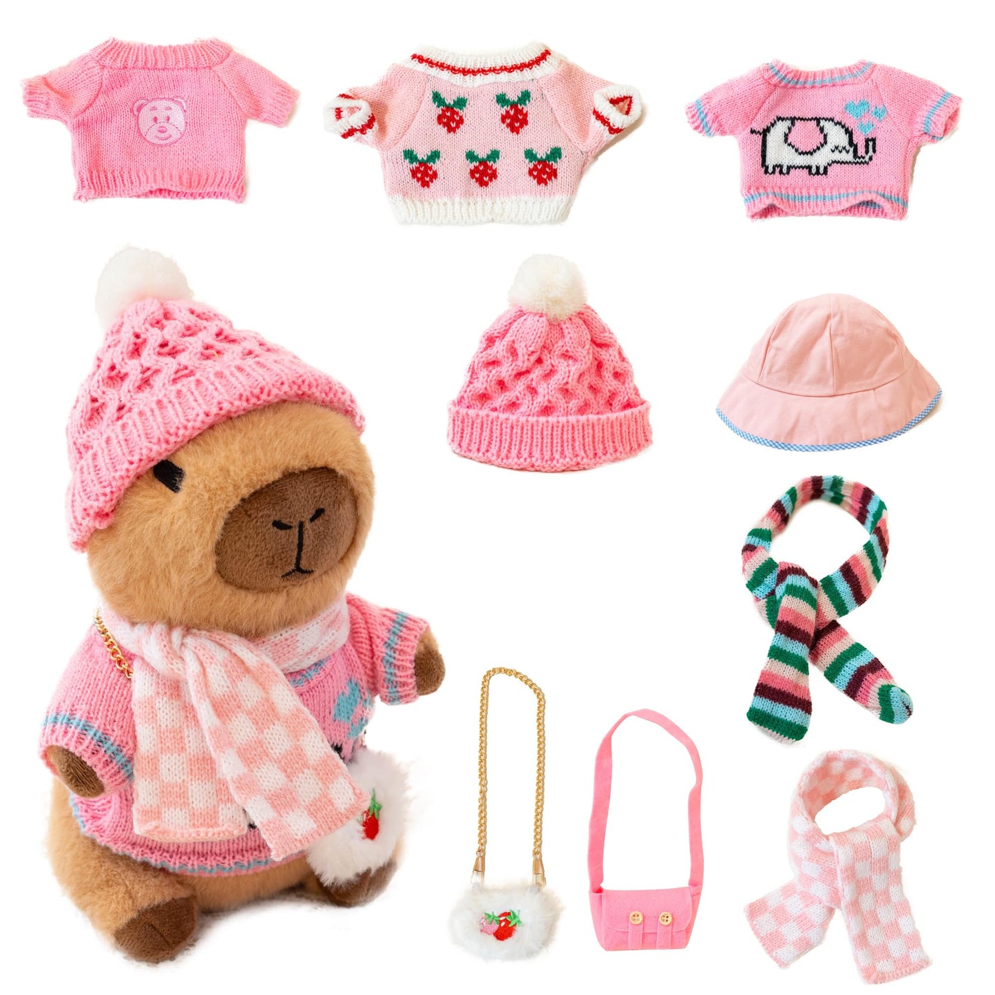 WAKSUN Capybara Plush 10-Piece Dress-Up Set – 10.2 in Soft Plush Toy for Kids