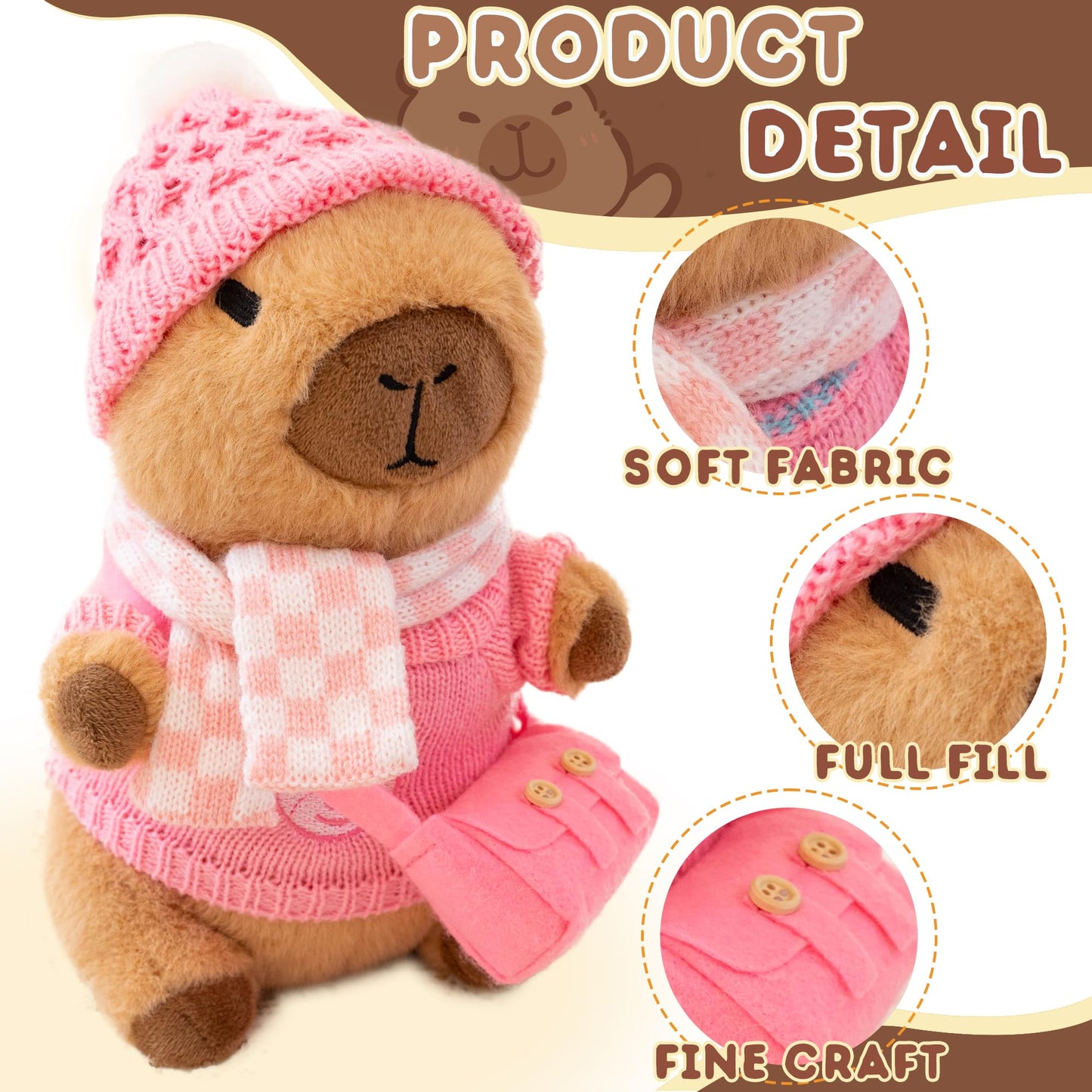 WAKSUN Capybara Plush 10-Piece Dress-Up Set – 10.2 in Soft Plush Toy for Kids
