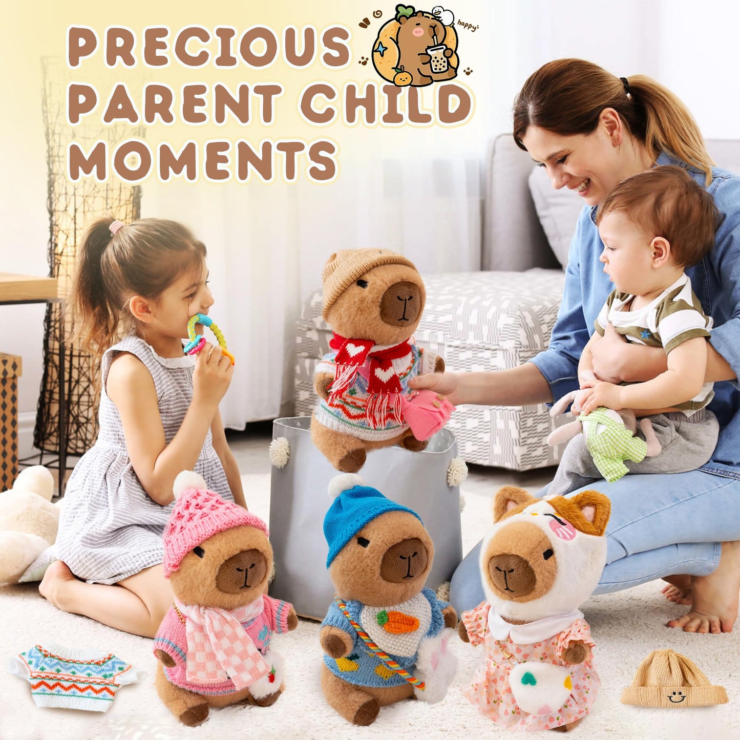 WAKSUN Capybara Plush 10-Piece Dress-Up Set – 10.2 in Soft Plush Toy for Kids