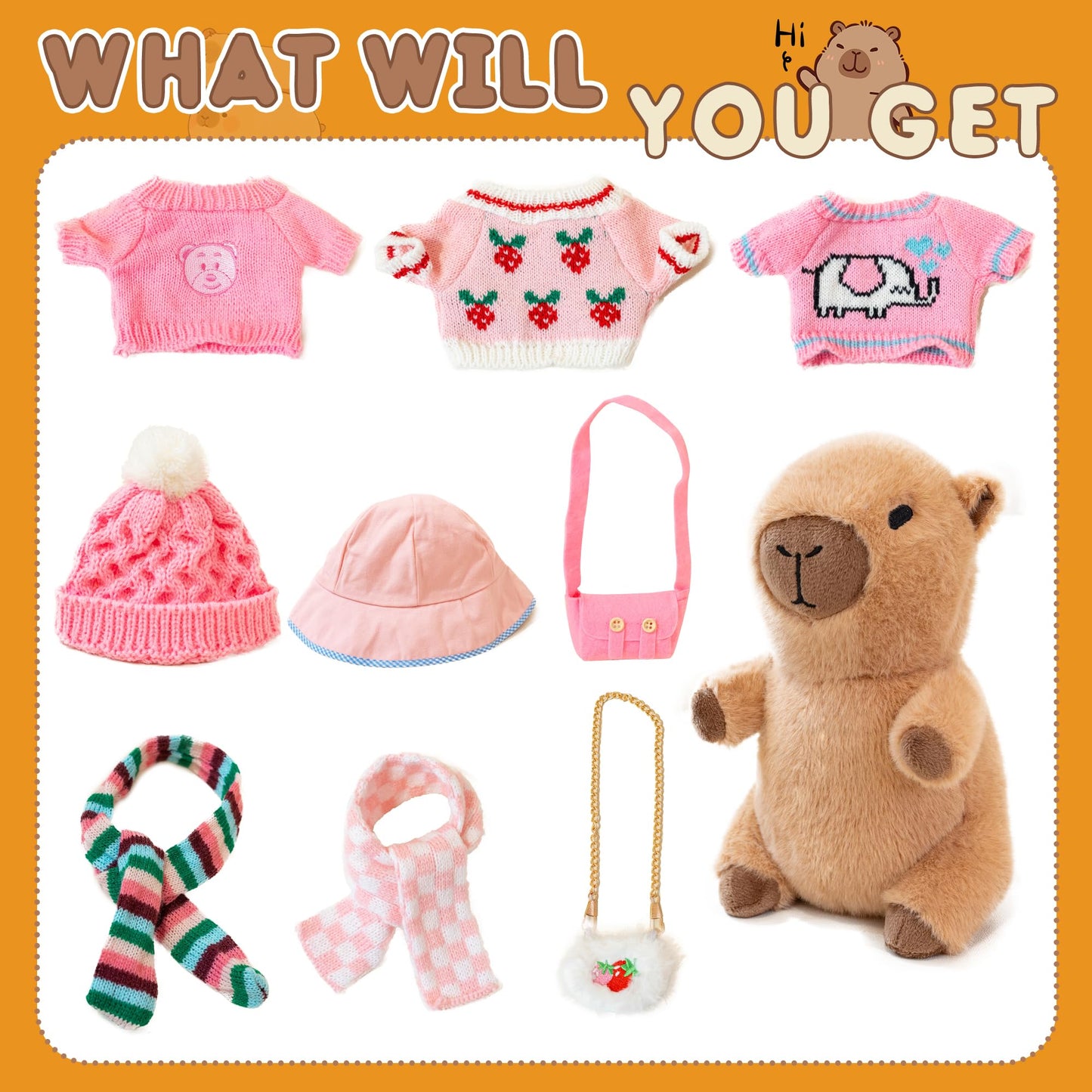 WAKSUN Capybara Plush 10-Piece Dress-Up Set – 10.2 in Soft Plush Toy for Kids