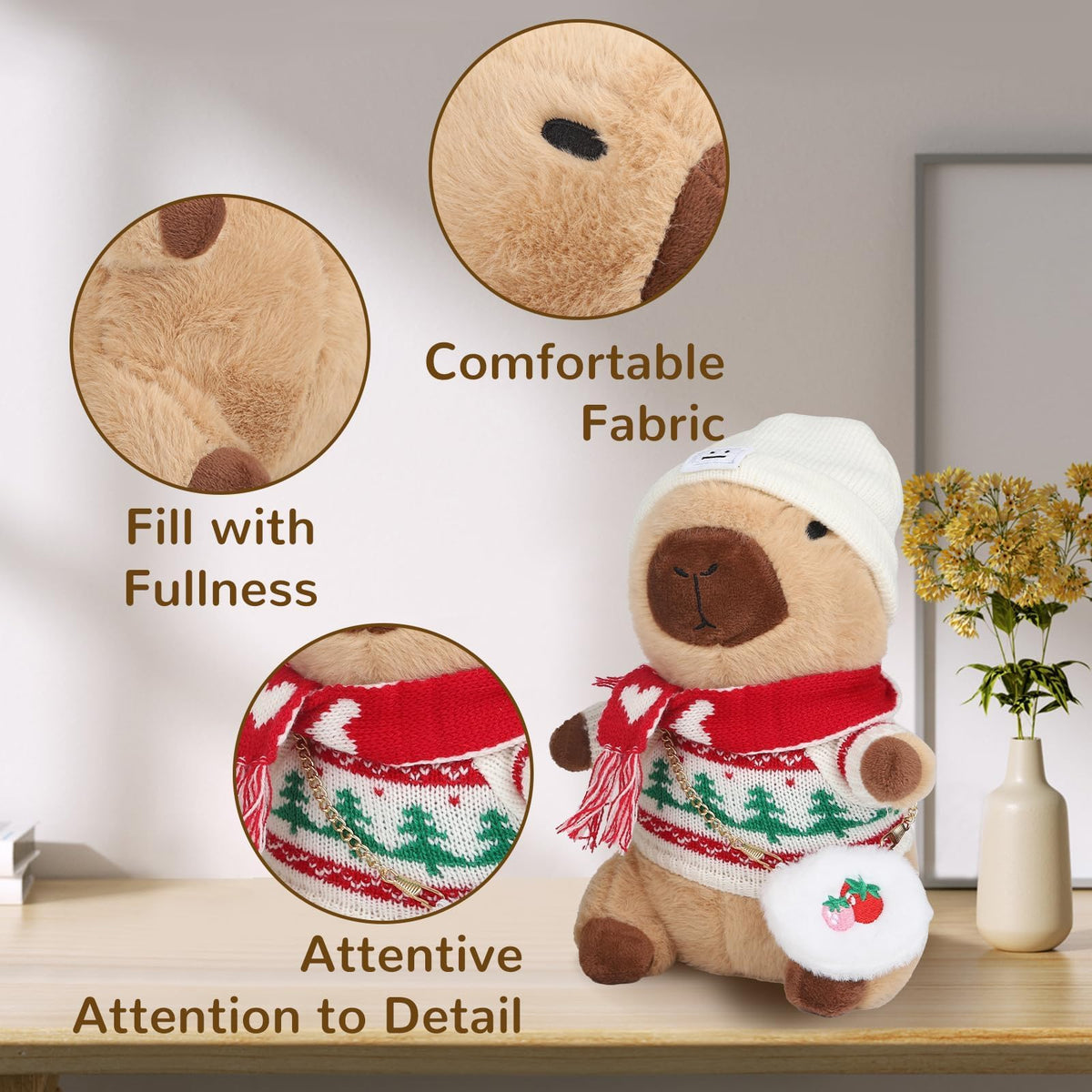 WAKSUN Capybara Plush Set - 10-Piece Dress-Up Toy, 9 Outfits, 10.2 in