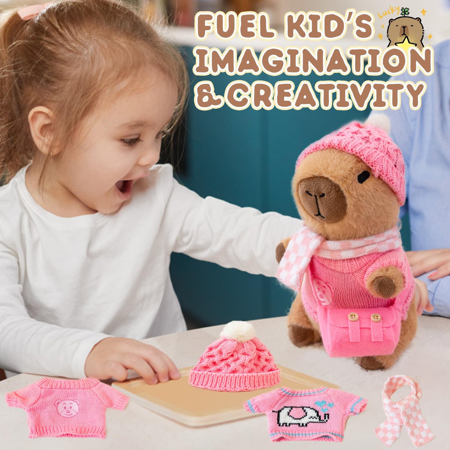 WAKSUN Capybara Plush 10-Piece Dress-Up Set – 10.2 in Soft Plush Toy for Kids