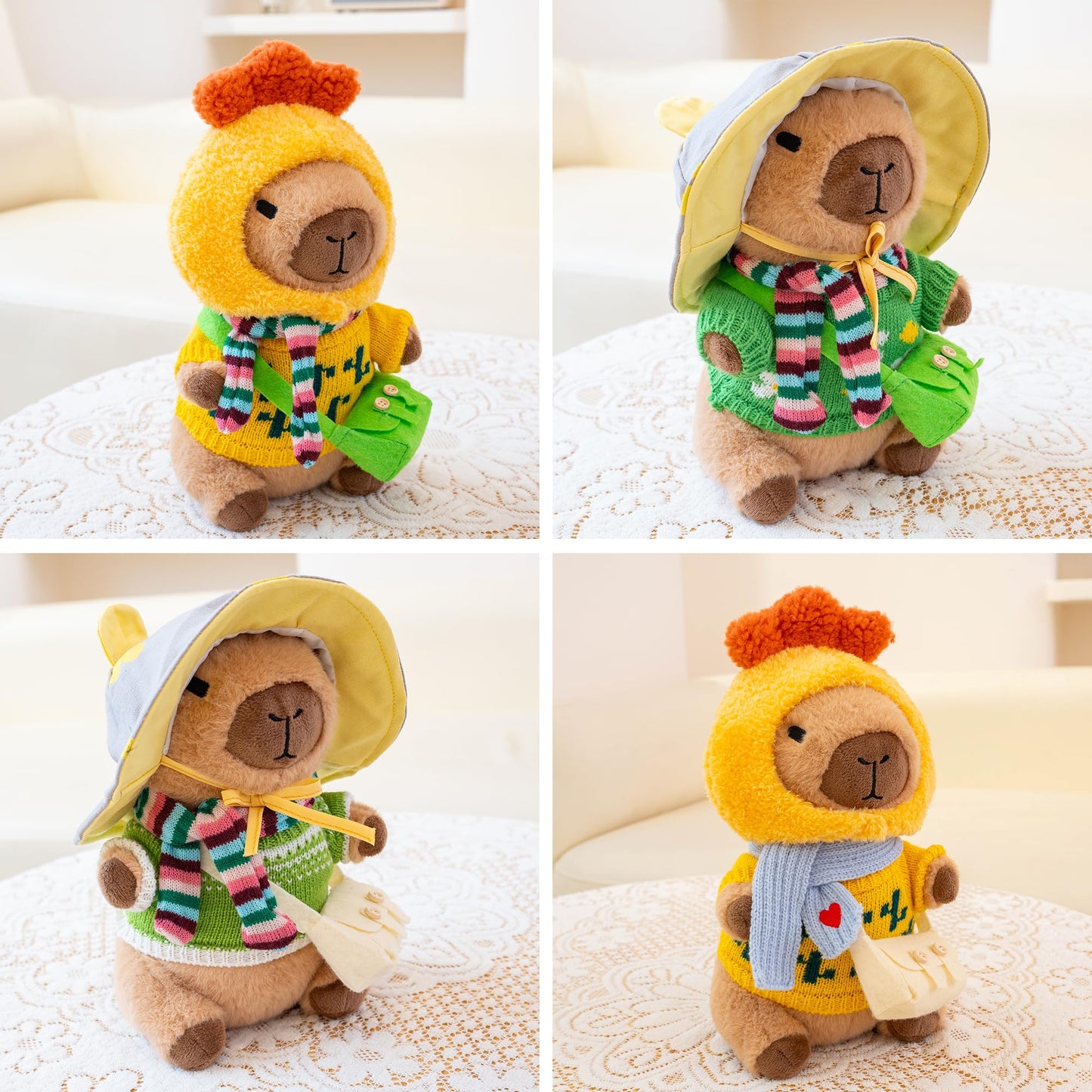 WAKSUN Capybara Plush 10.2-In Dress-Up Set – 10 Pcs with 9 Outfits & Accessories, Soft Plush Toy for Kids