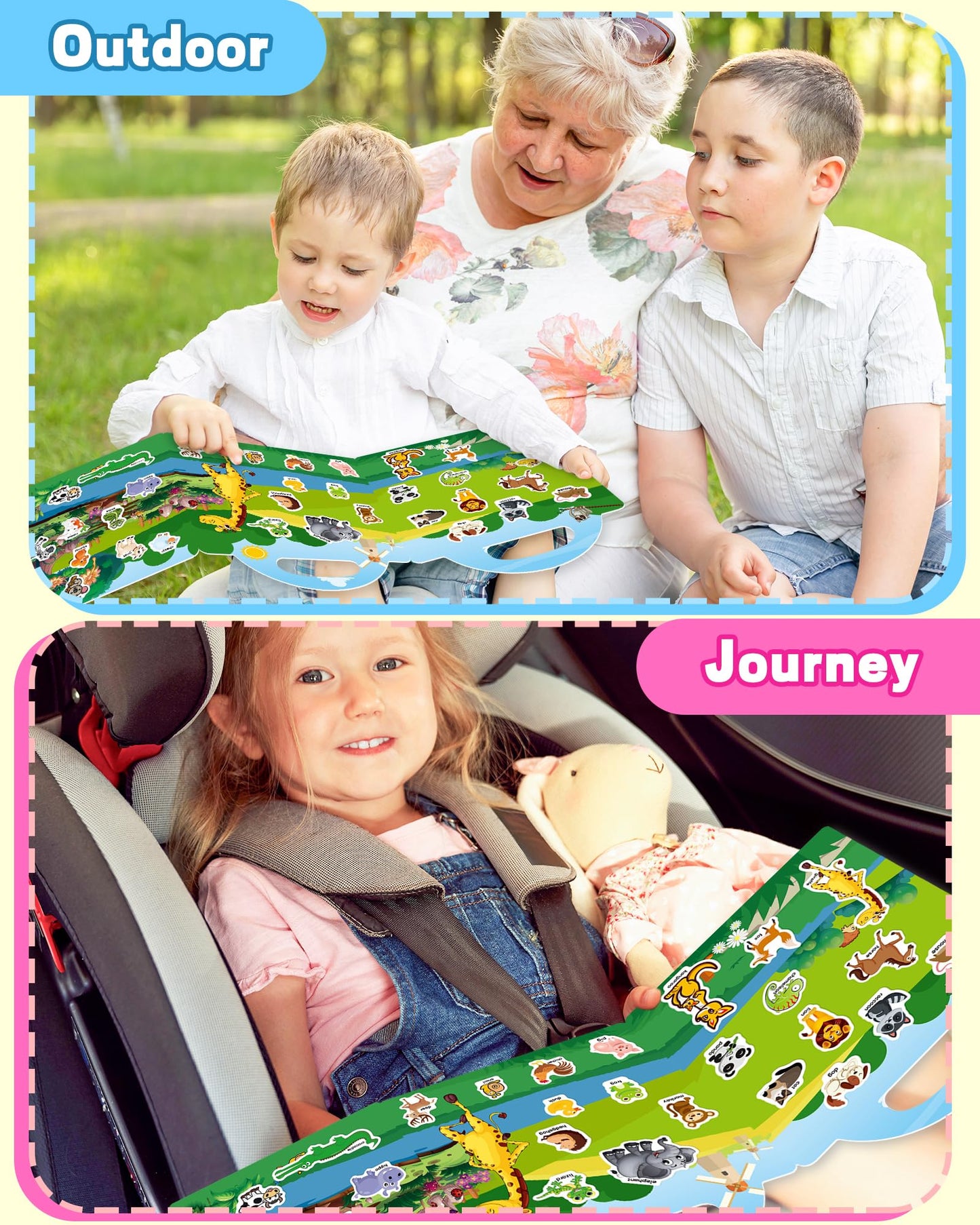 Walenced Reusable Sticker Book for Toddlers - Animal Zoo Theme, Portable & Screen-Free