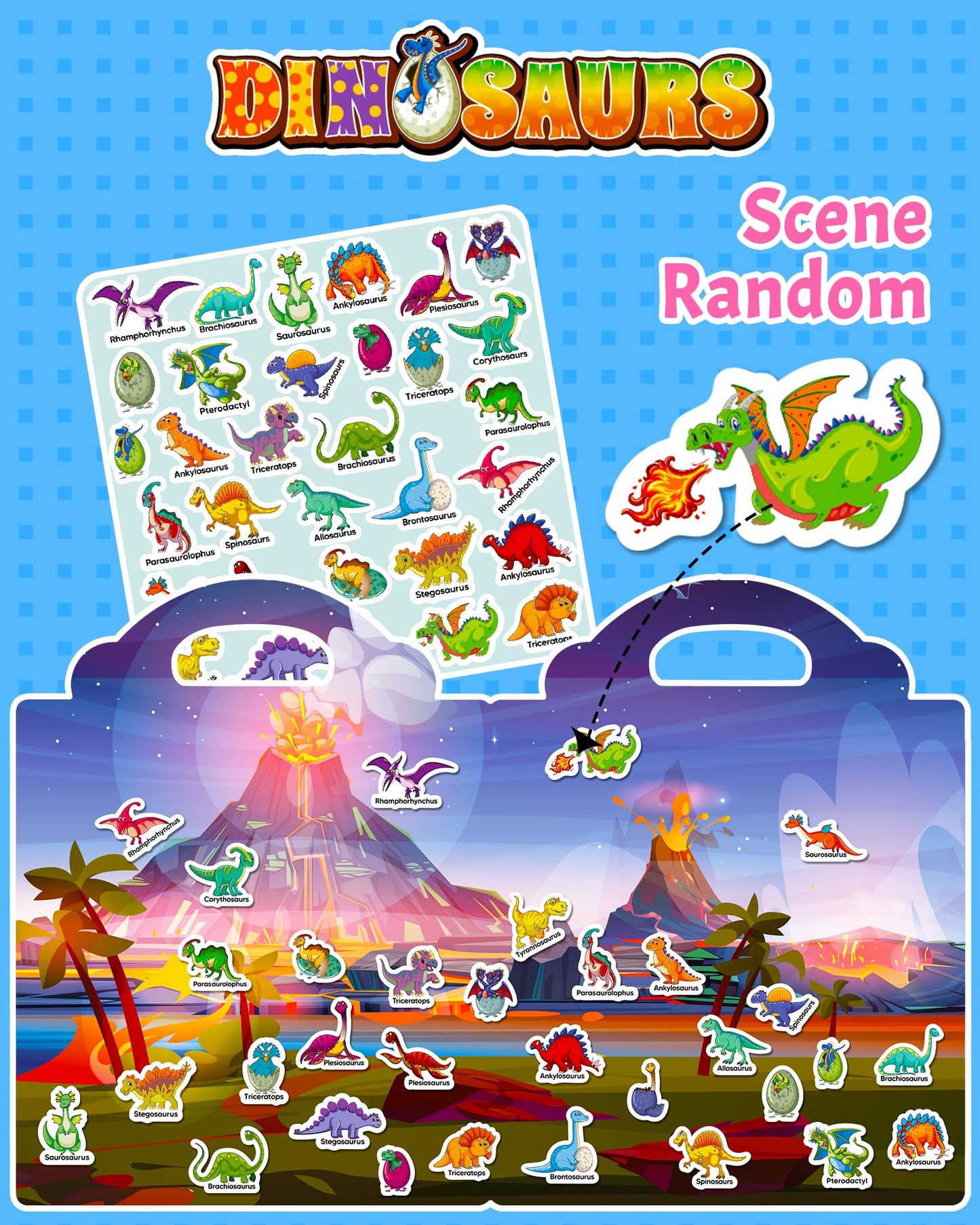 Walenced Reusable Dinosaur Sticker Book for Toddlers – Portable, Screen-Free Creative Play