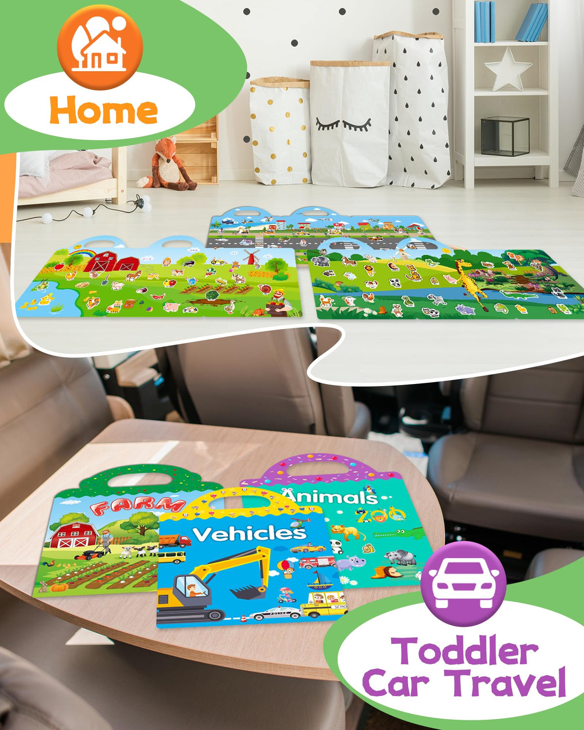 Walenced Reusable Sticker Book for Toddlers 2 Portable, Screen-Free Fun