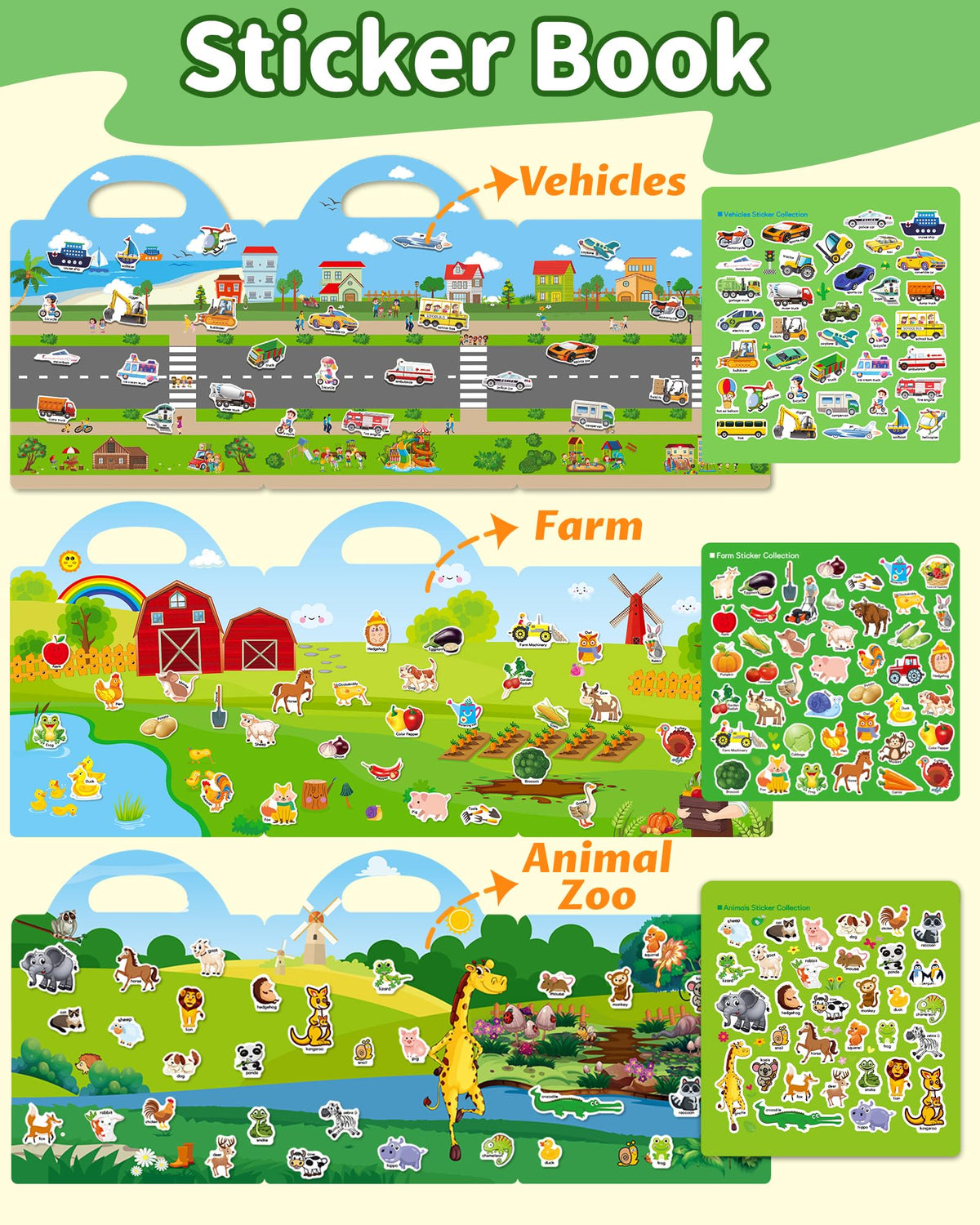 Walenced Reusable Sticker Book for Toddlers 2 Portable, Screen-Free Fun