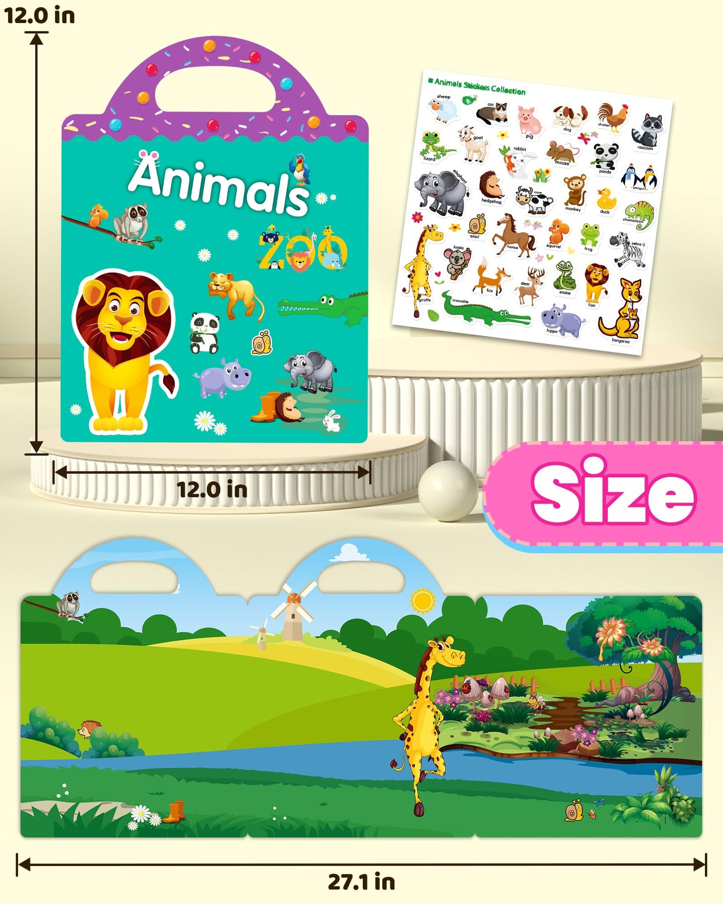 Walenced Reusable Sticker Book for Toddlers - Animal Zoo Theme, Portable & Screen-Free