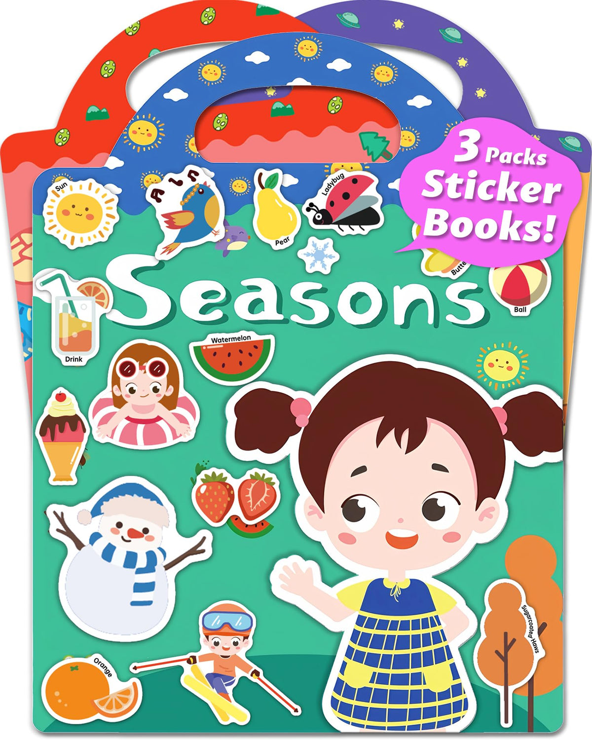 Walenced Reusable Sticker Book for Toddlers – 100 PVC Stickers, 3 Themes, Portable & Screen-Free