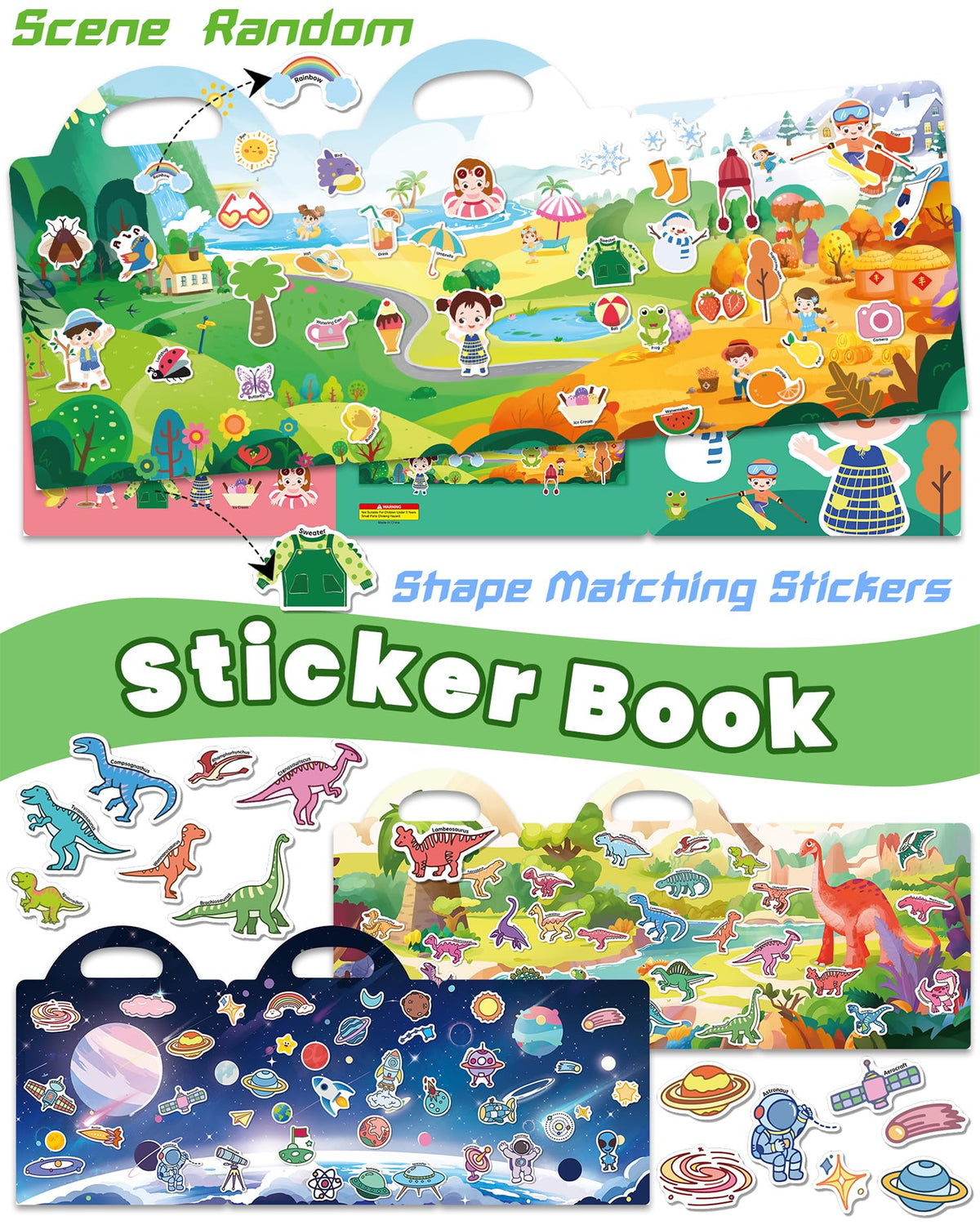 Walenced Reusable Sticker Book for Toddlers – 100 PVC Stickers, 3 Themes, Portable & Screen-Free