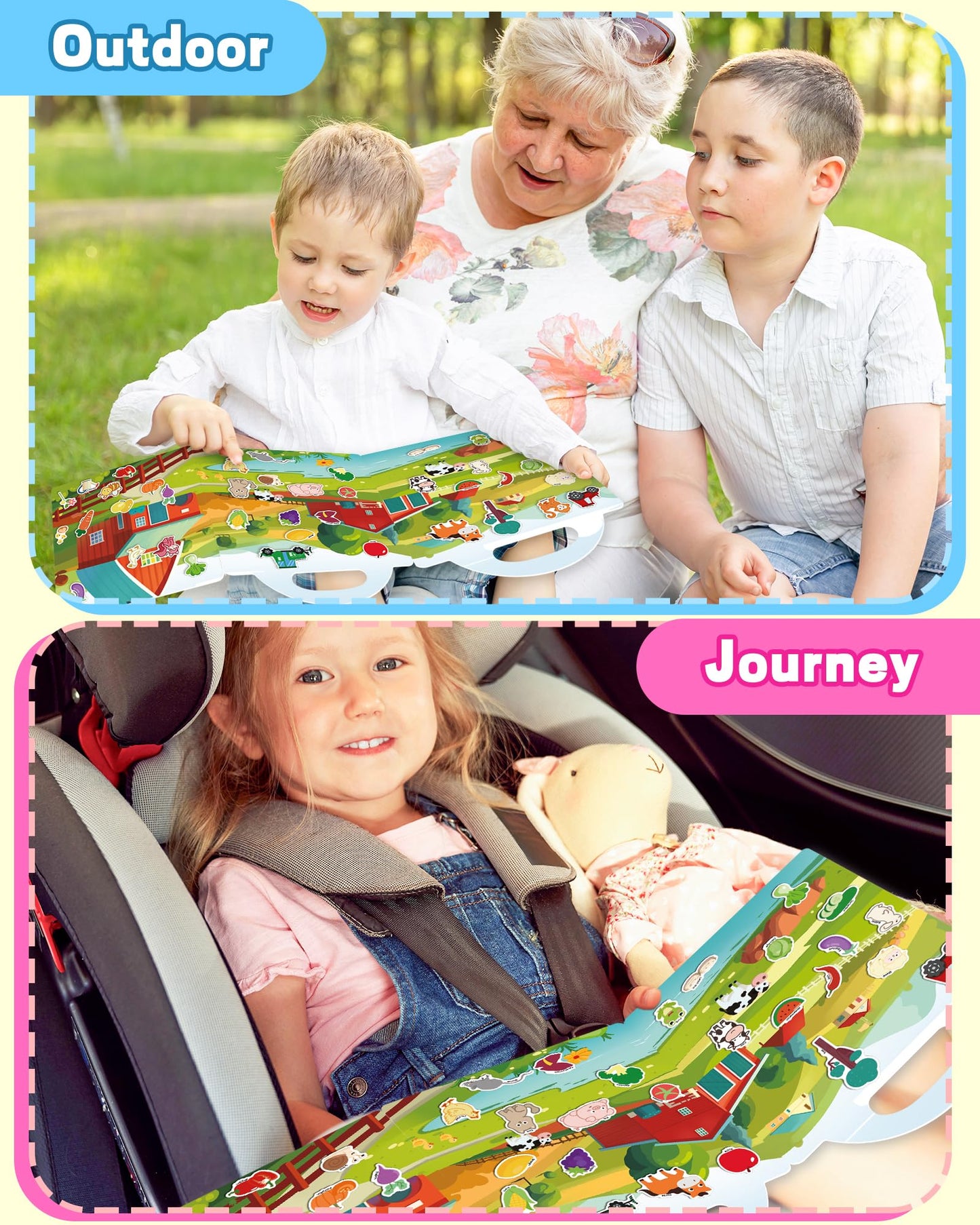 Walenced Reusable Sticker Book for Toddlers – Farm Theme, Waterproof & Portable