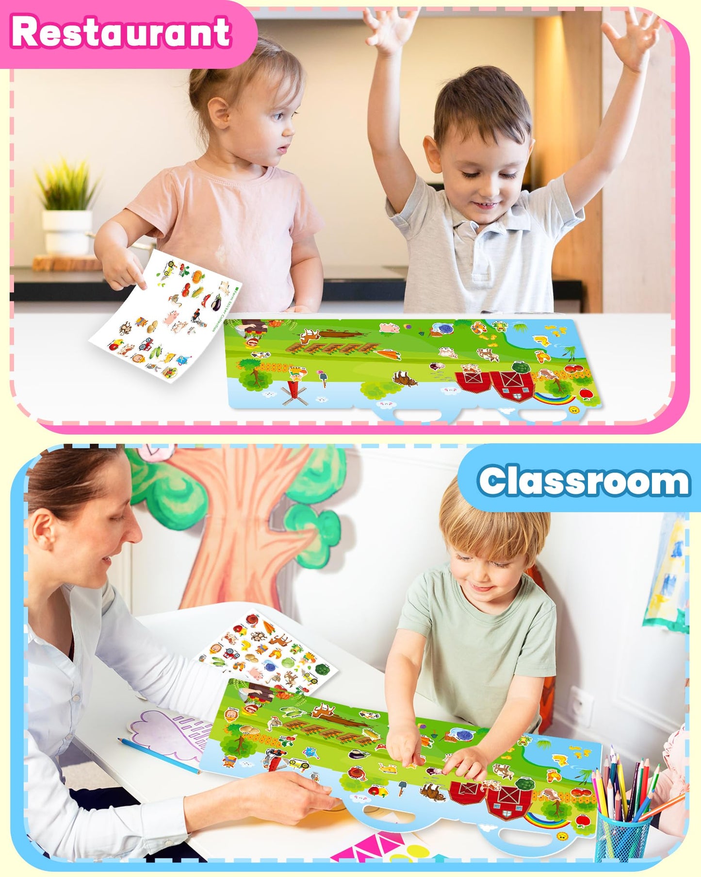 Walenced Reusable Sticker Book for Toddlers – Farm Theme, 43 Pieces