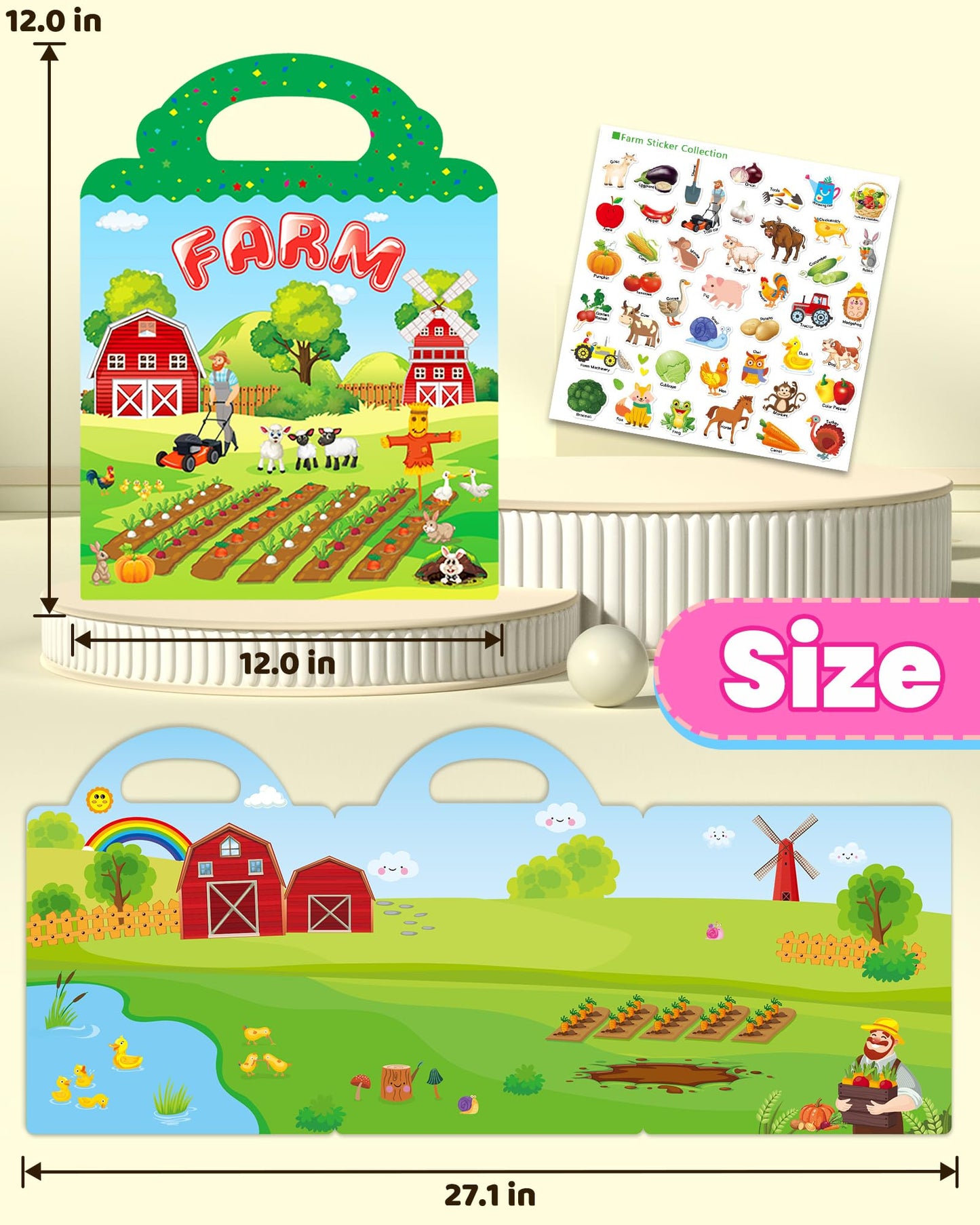 Walenced Reusable Sticker Book for Toddlers – Farm Theme, 43 Pieces