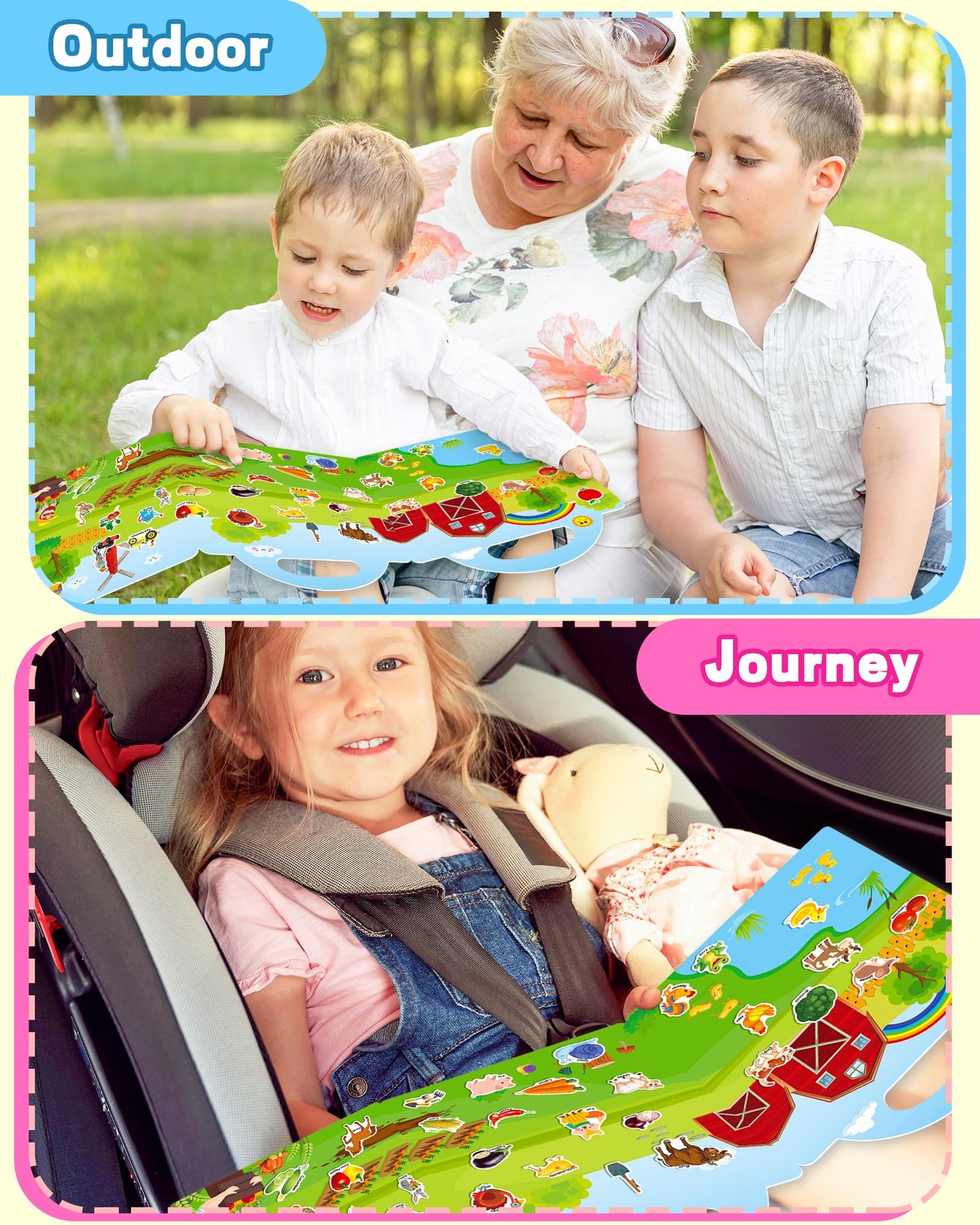 Walenced Reusable Sticker Book for Toddlers – Farm Theme, 43 Pieces