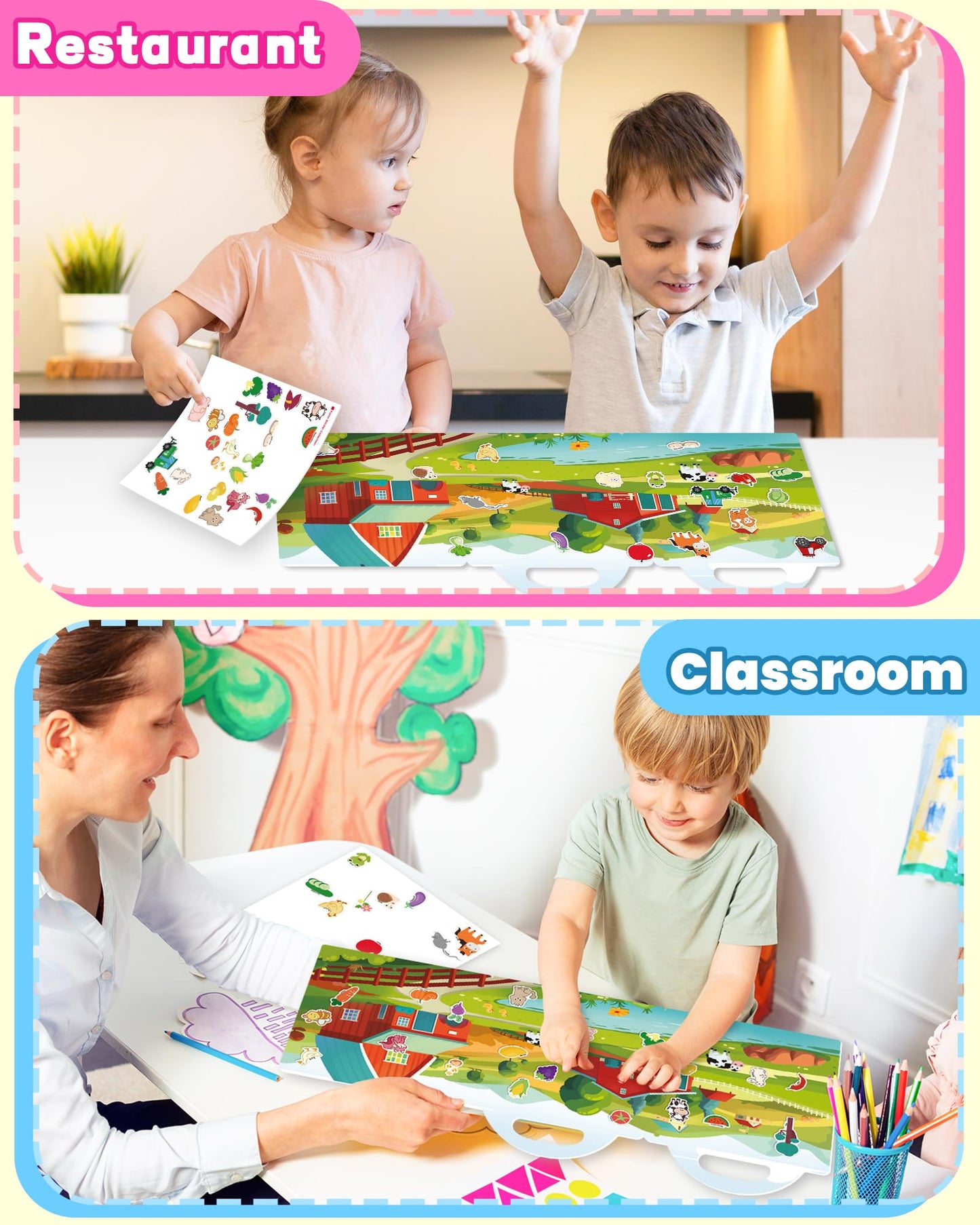 Walenced Reusable Sticker Book for Toddlers – Farm Theme, Waterproof & Portable