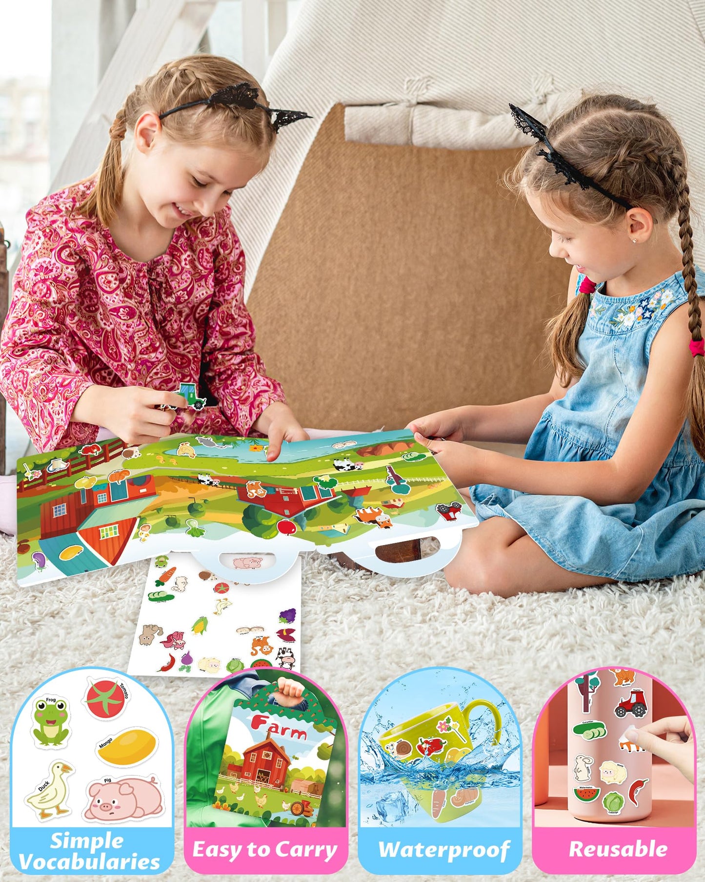 Walenced Reusable Sticker Book for Toddlers – Farm Theme, Waterproof & Portable