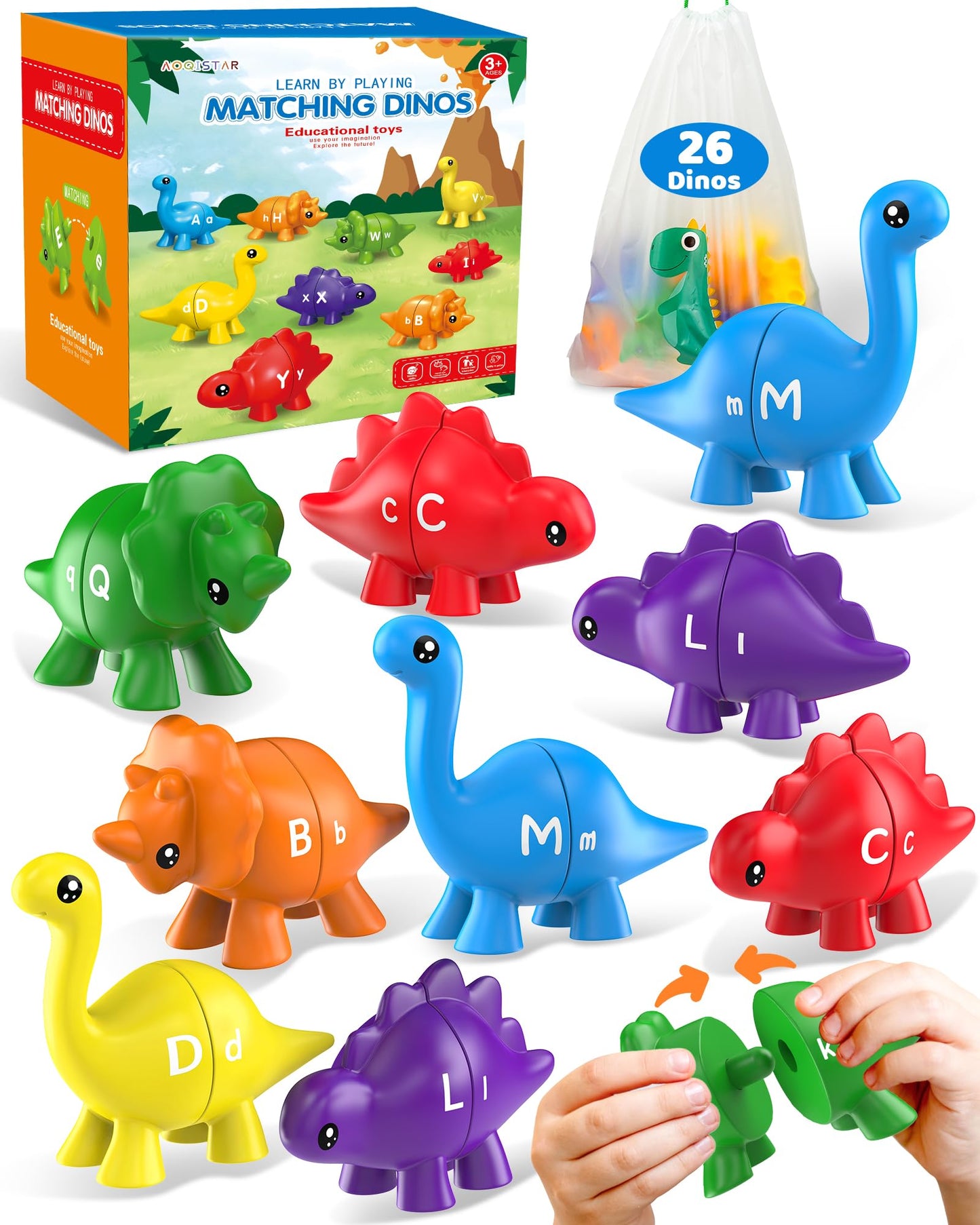 Walenty 26PCS Dinosaur Alphabet Learning Toys for Toddlers – Montessori Letter Matching