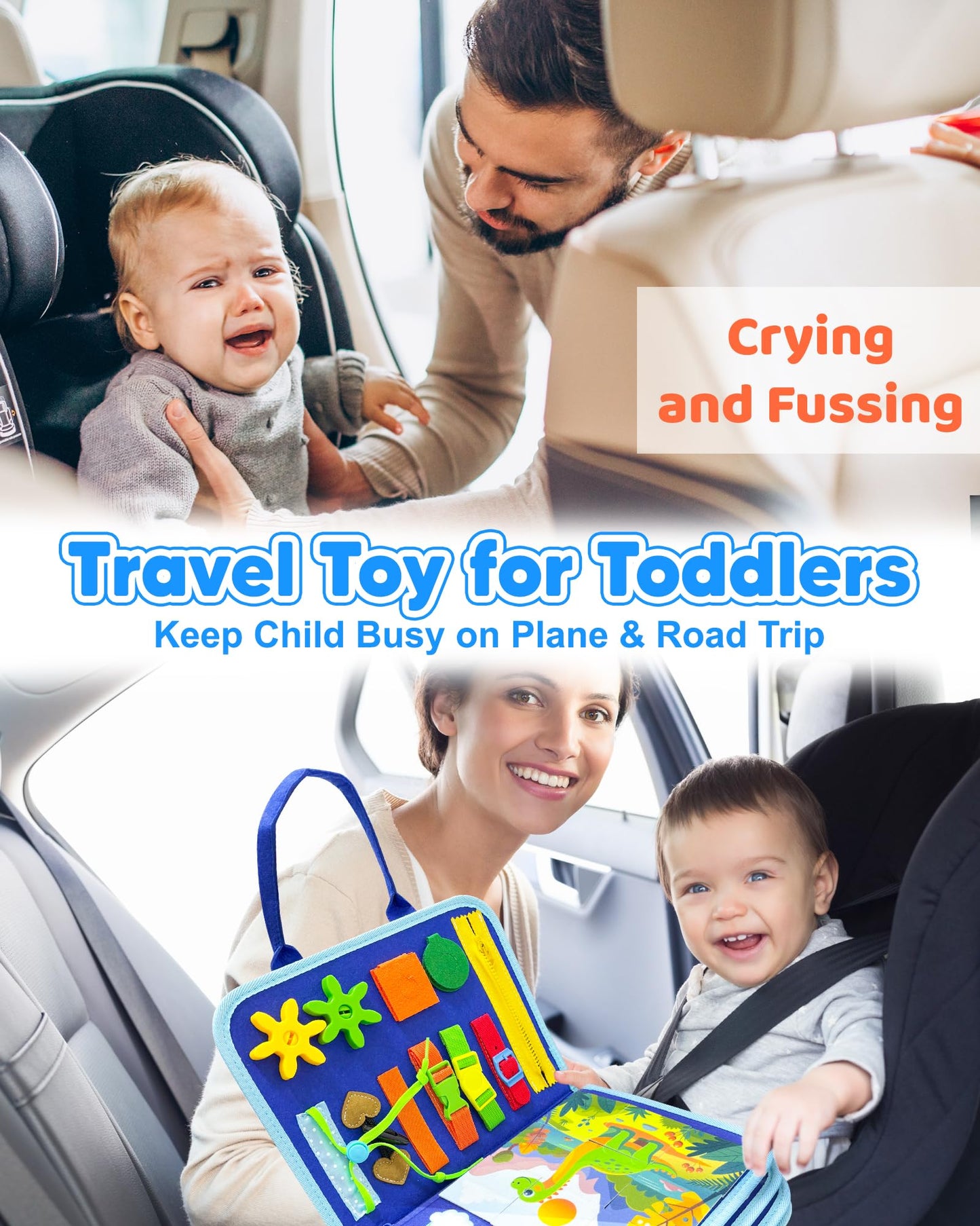 Walenty Busy Board: Montessori Toddler Toy – 8 Page Blue Dinosaur