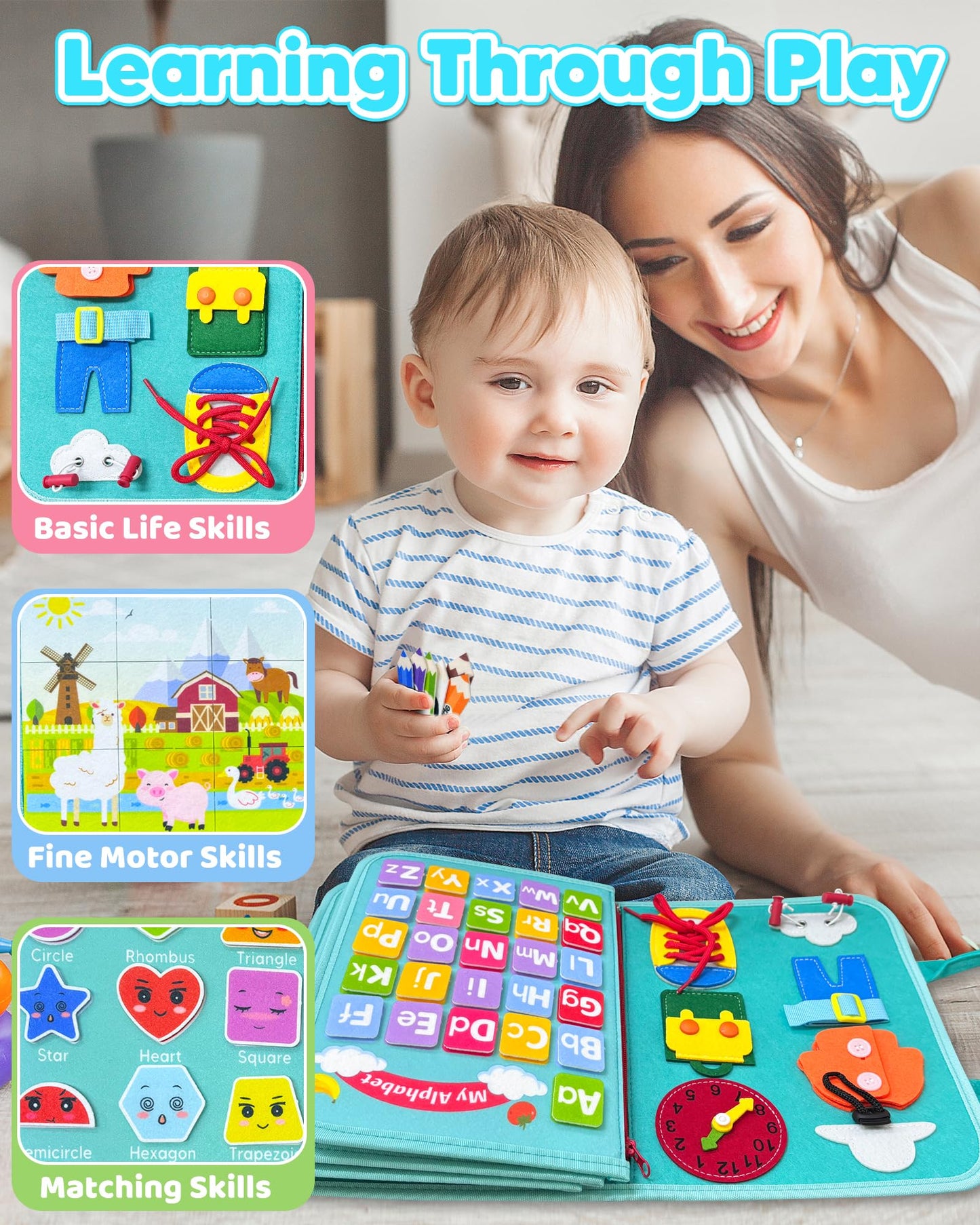 Walenty Busy Board: Montessori Toddler Toy for Travel, Quiet Play, and Skill Building