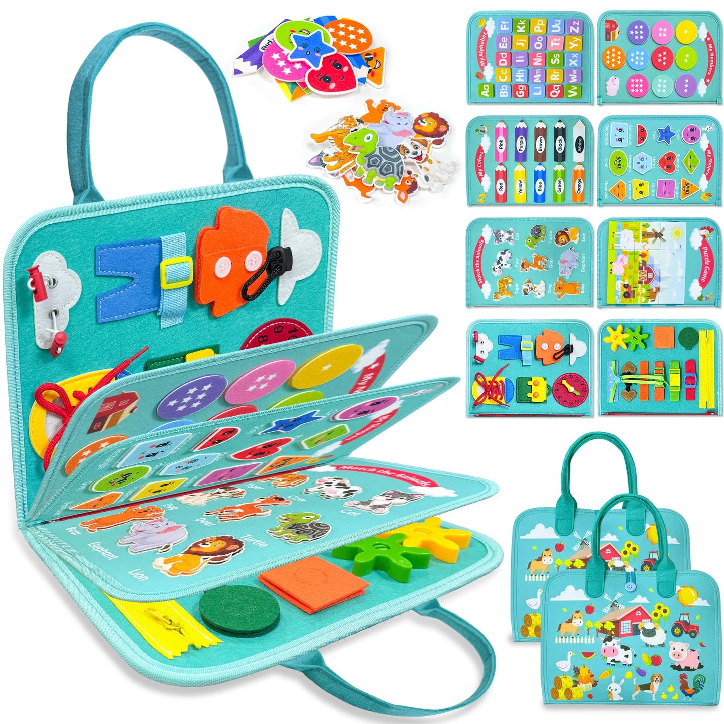 Walenty Busy Board: Montessori Toddler Toy for Travel, Quiet Play, and Skill Building