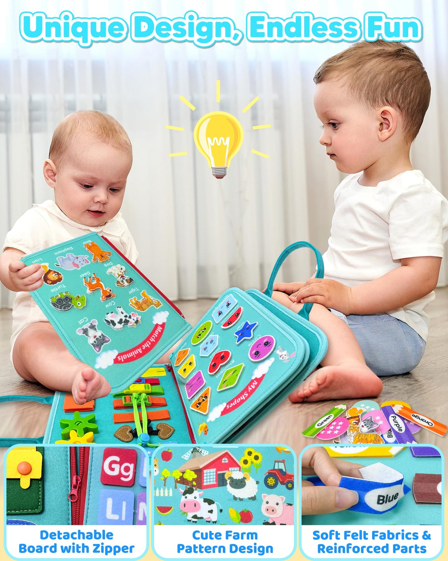 Walenty Busy Board: Montessori Toddler Toy for Travel, Quiet Play, and Skill Building