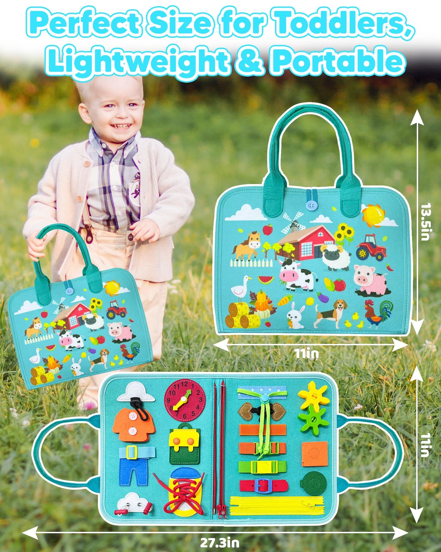 Walenty Busy Board: Montessori Toddler Toy for Travel, Quiet Play, and Skill Building