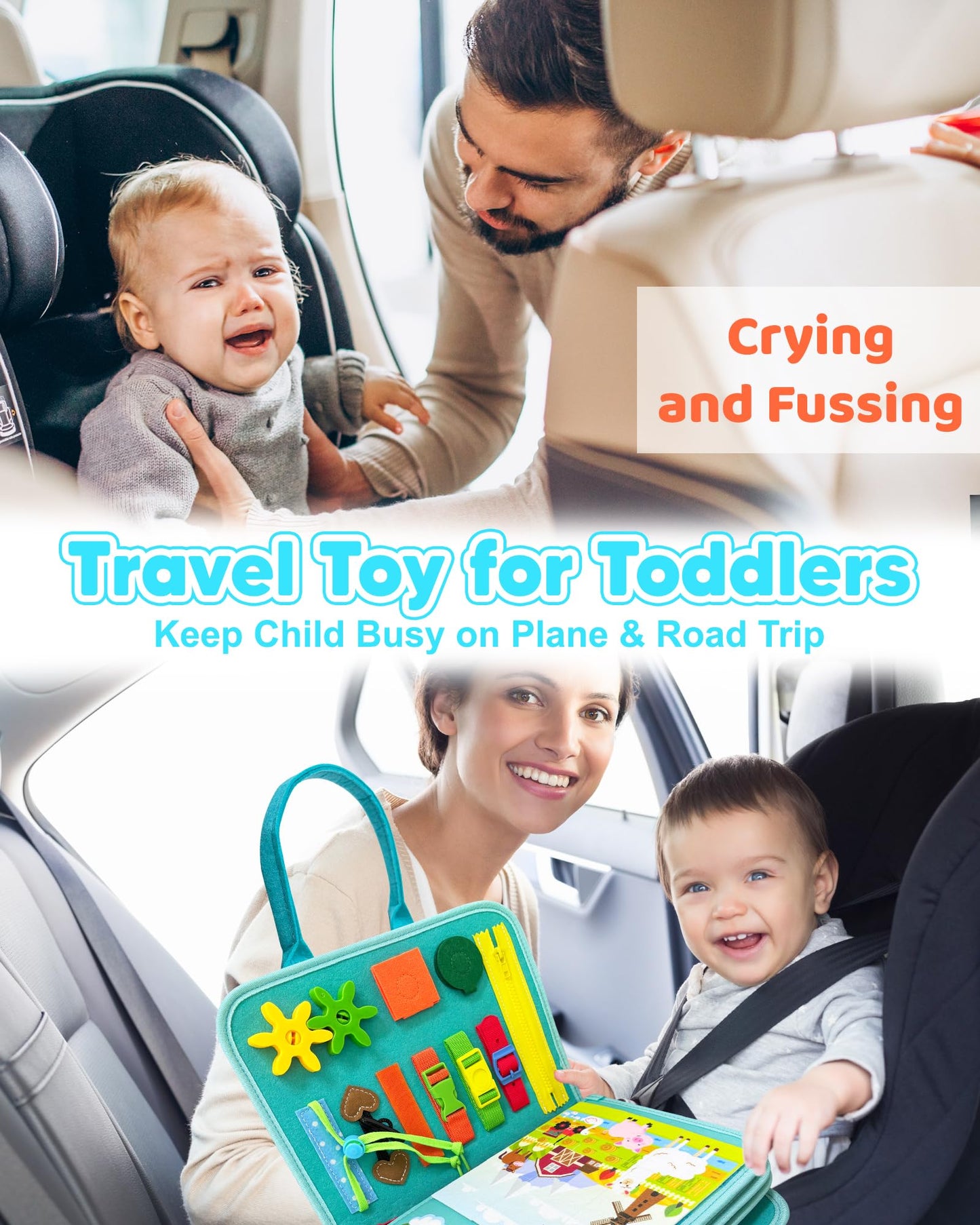 Walenty Busy Board: Montessori Toddler Toy for Travel, Quiet Play, and Skill Building